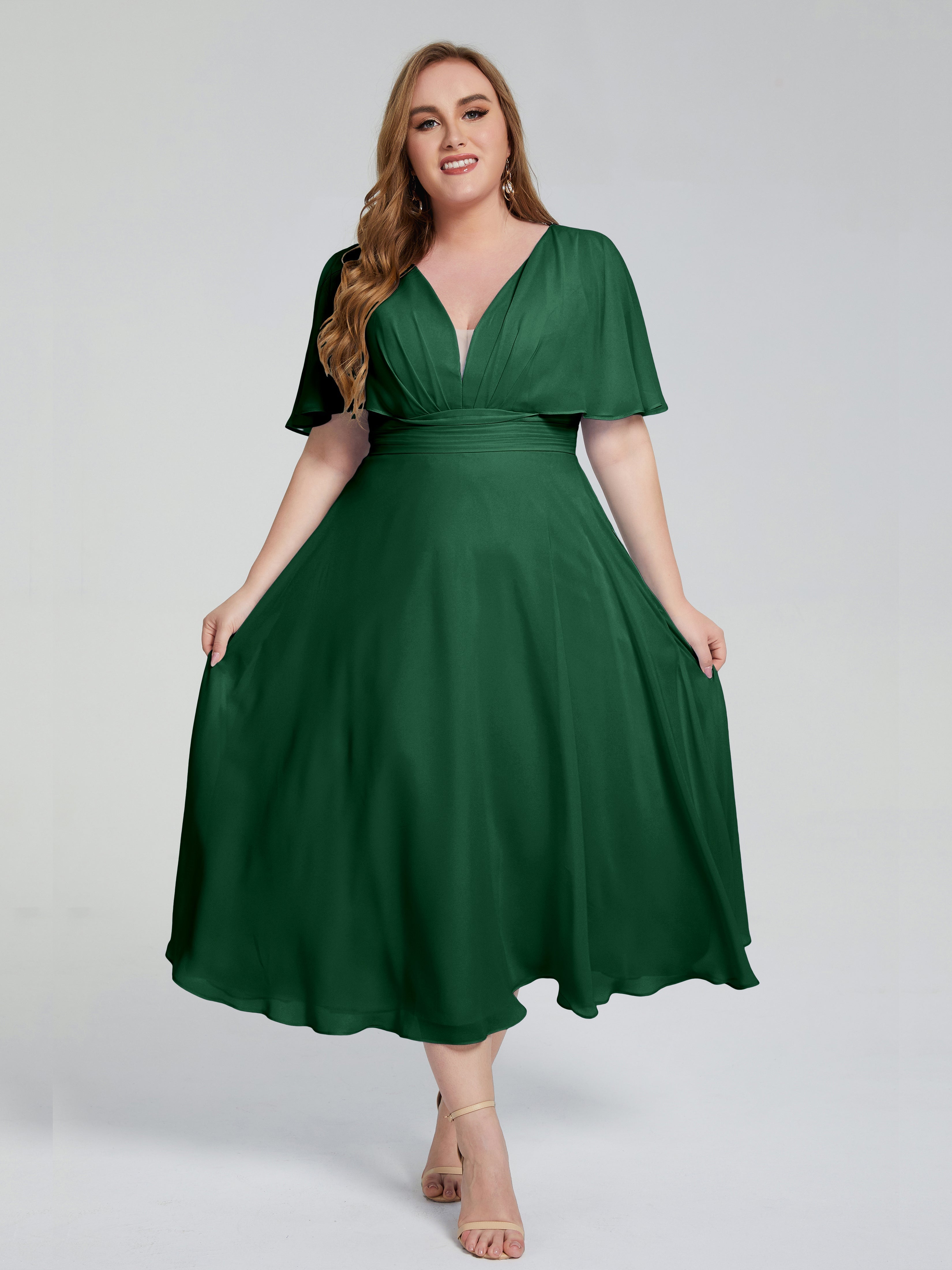 Lucia V-neck Plus Size Bridesmaid Dresses with Sleeves