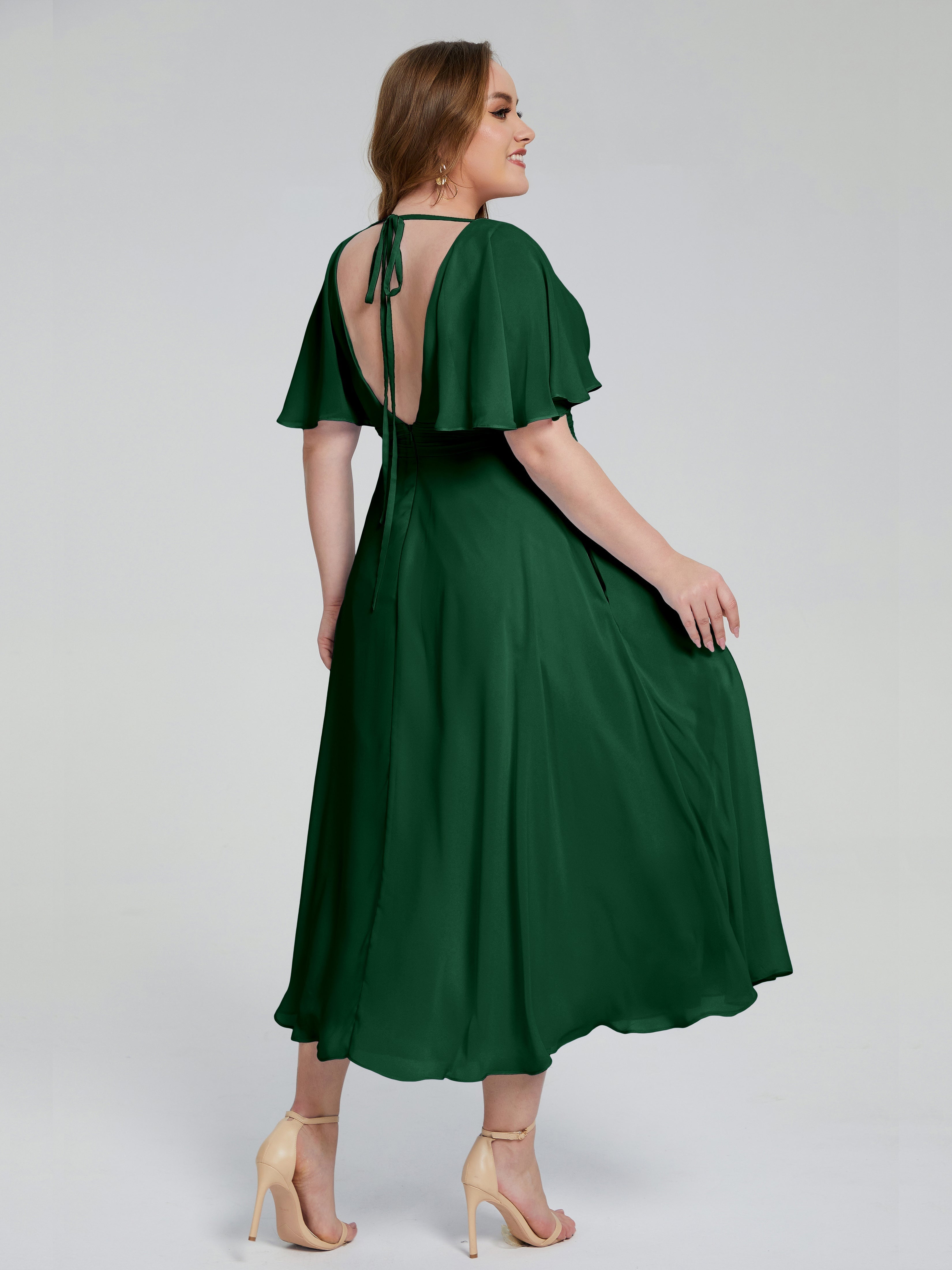 Lucia V-neck Plus Size Bridesmaid Dresses with Sleeves