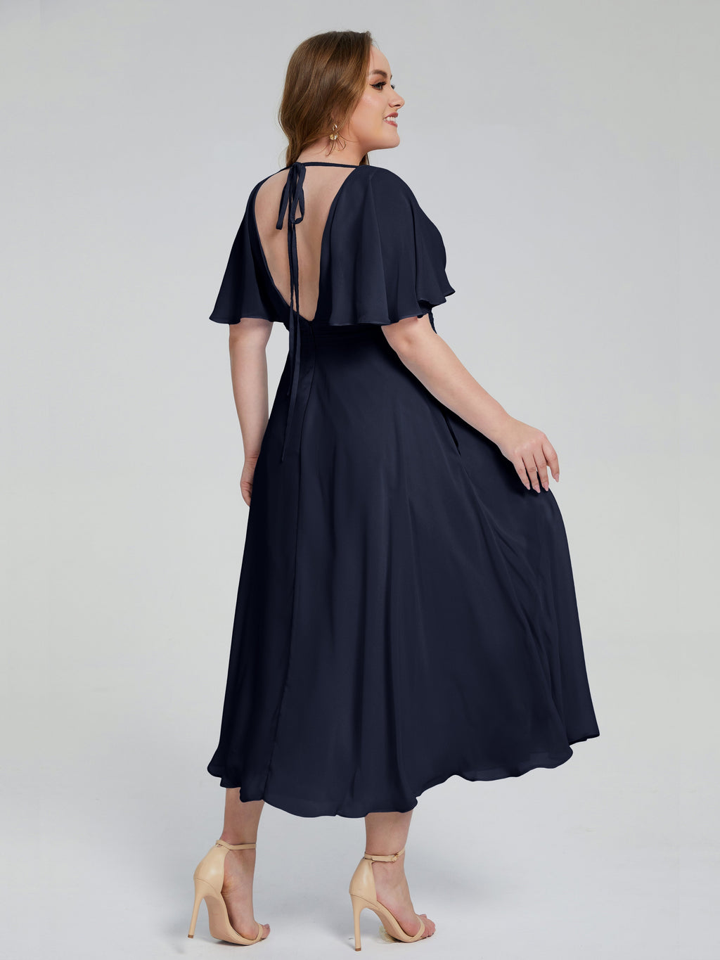 Lucia V-neck Plus Size Bridesmaid Dresses with Sleeves