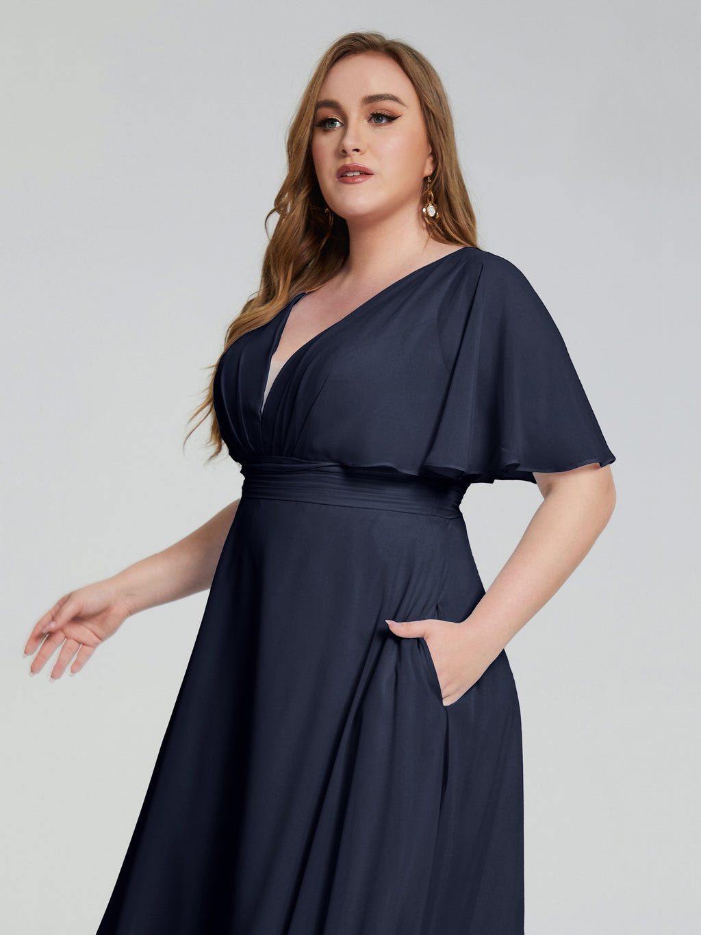 Lucia V-neck Plus Size Bridesmaid Dresses with Sleeves