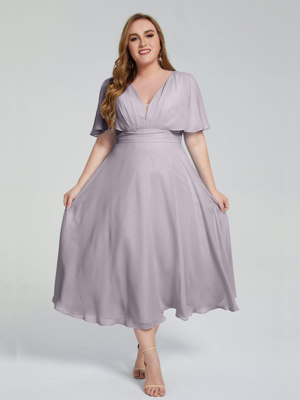 Lucia V-neck Plus Size Bridesmaid Dresses with Sleeves