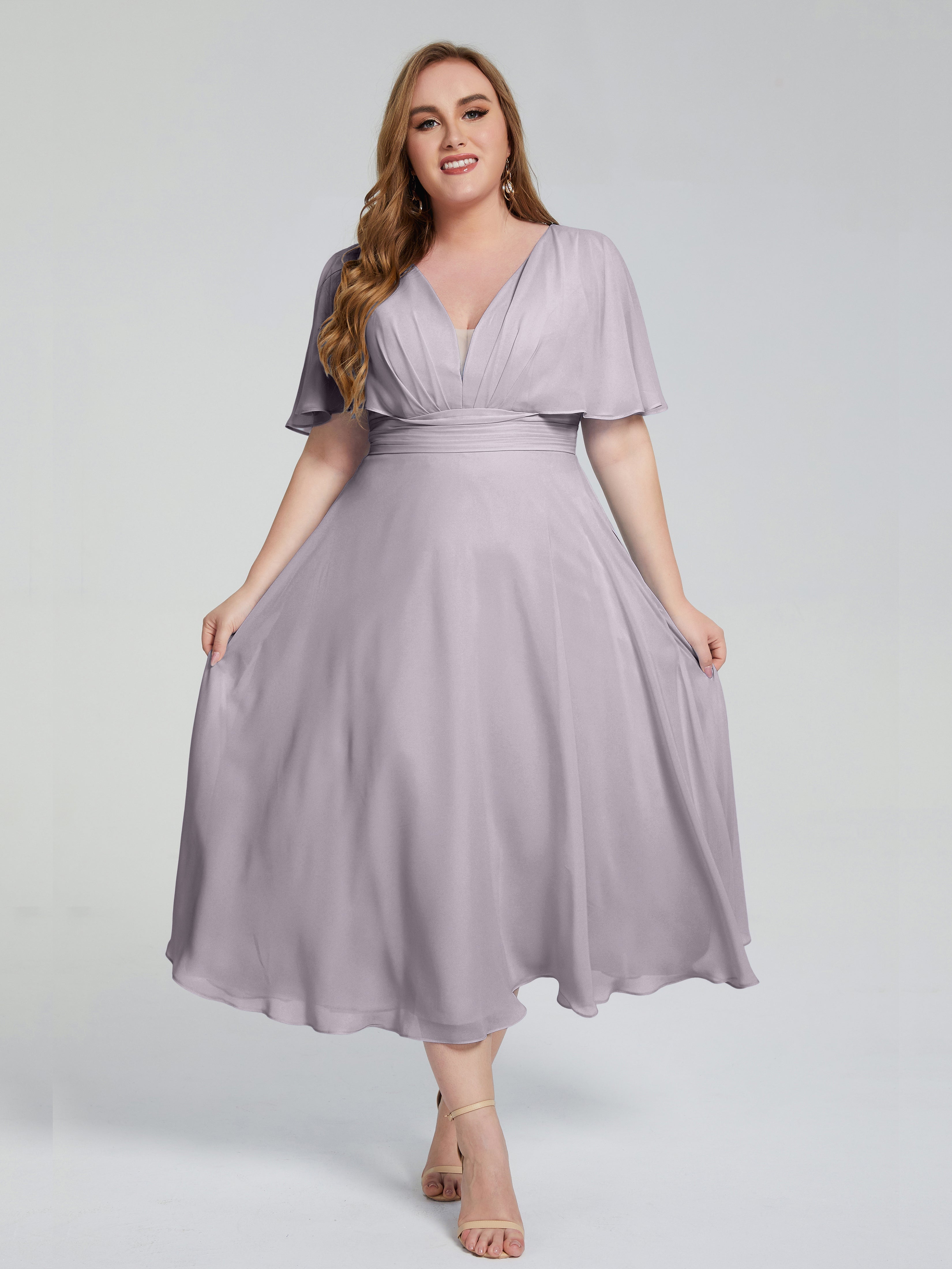 Lucia V-neck Plus Size Bridesmaid Dresses with Sleeves