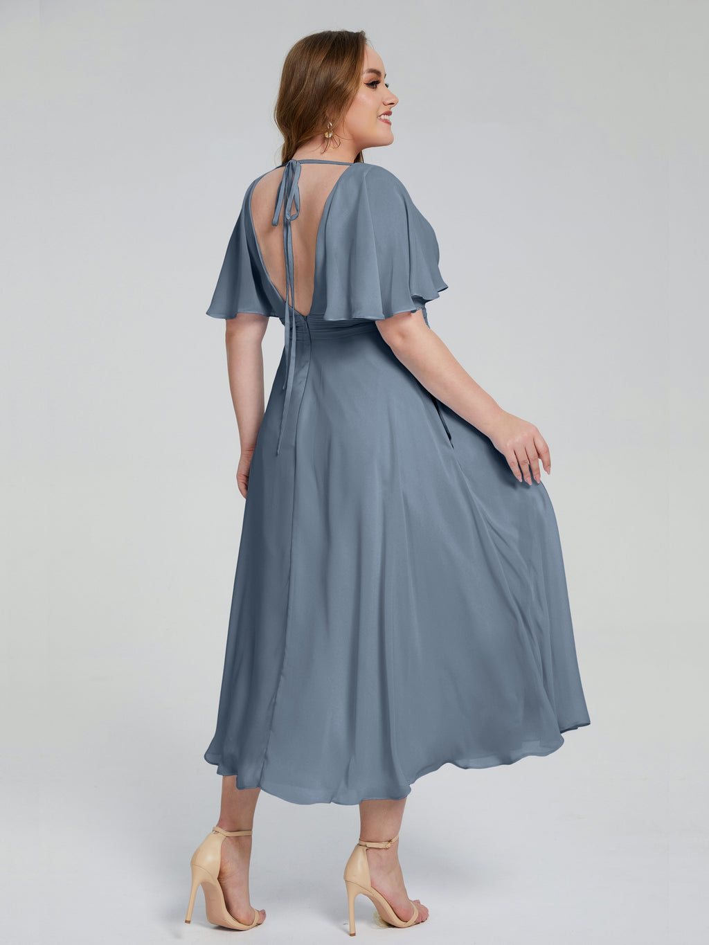 Lucia V-neck Plus Size Bridesmaid Dresses with Sleeves