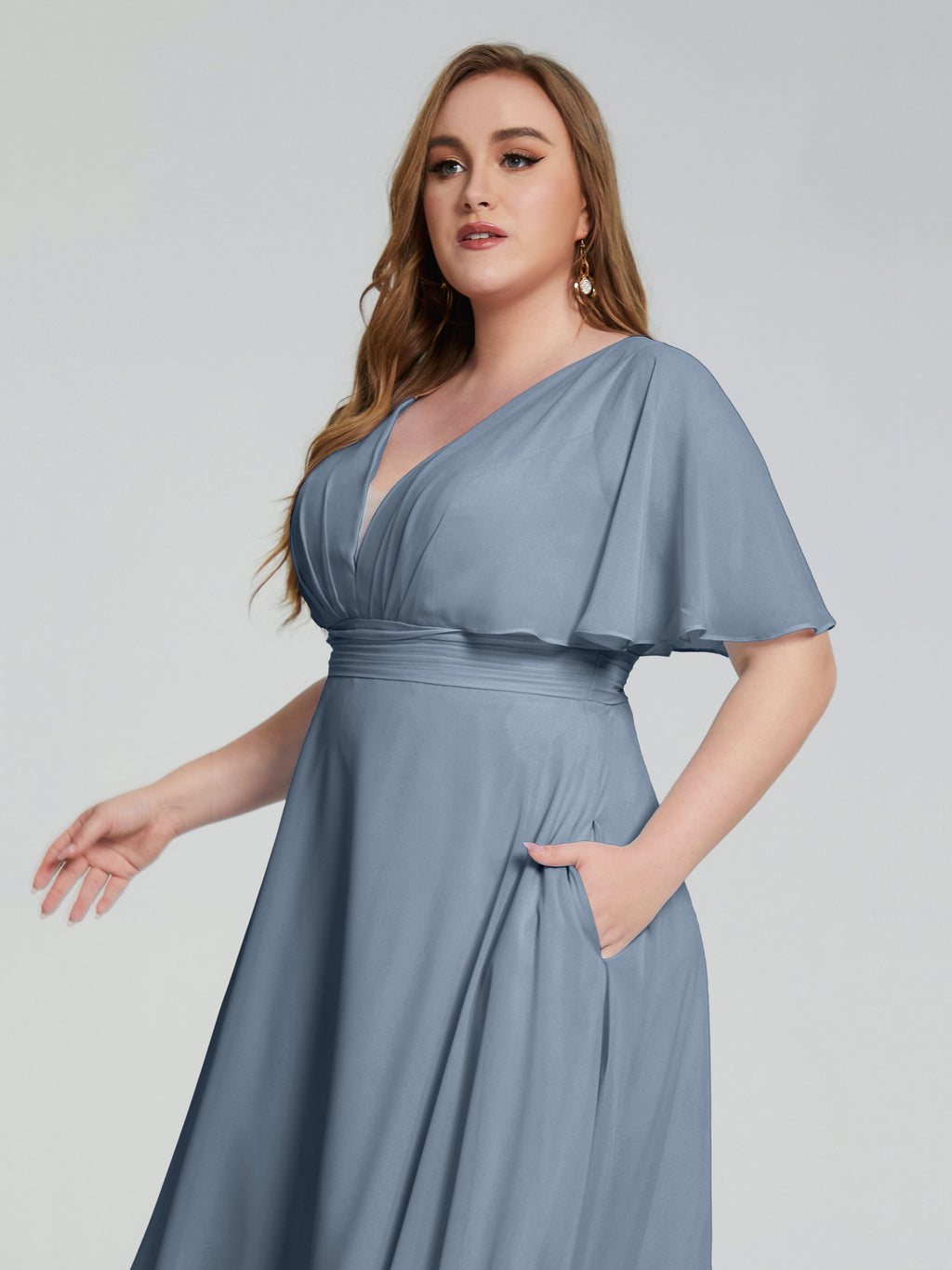 Lucia V-neck Plus Size Bridesmaid Dresses with Sleeves