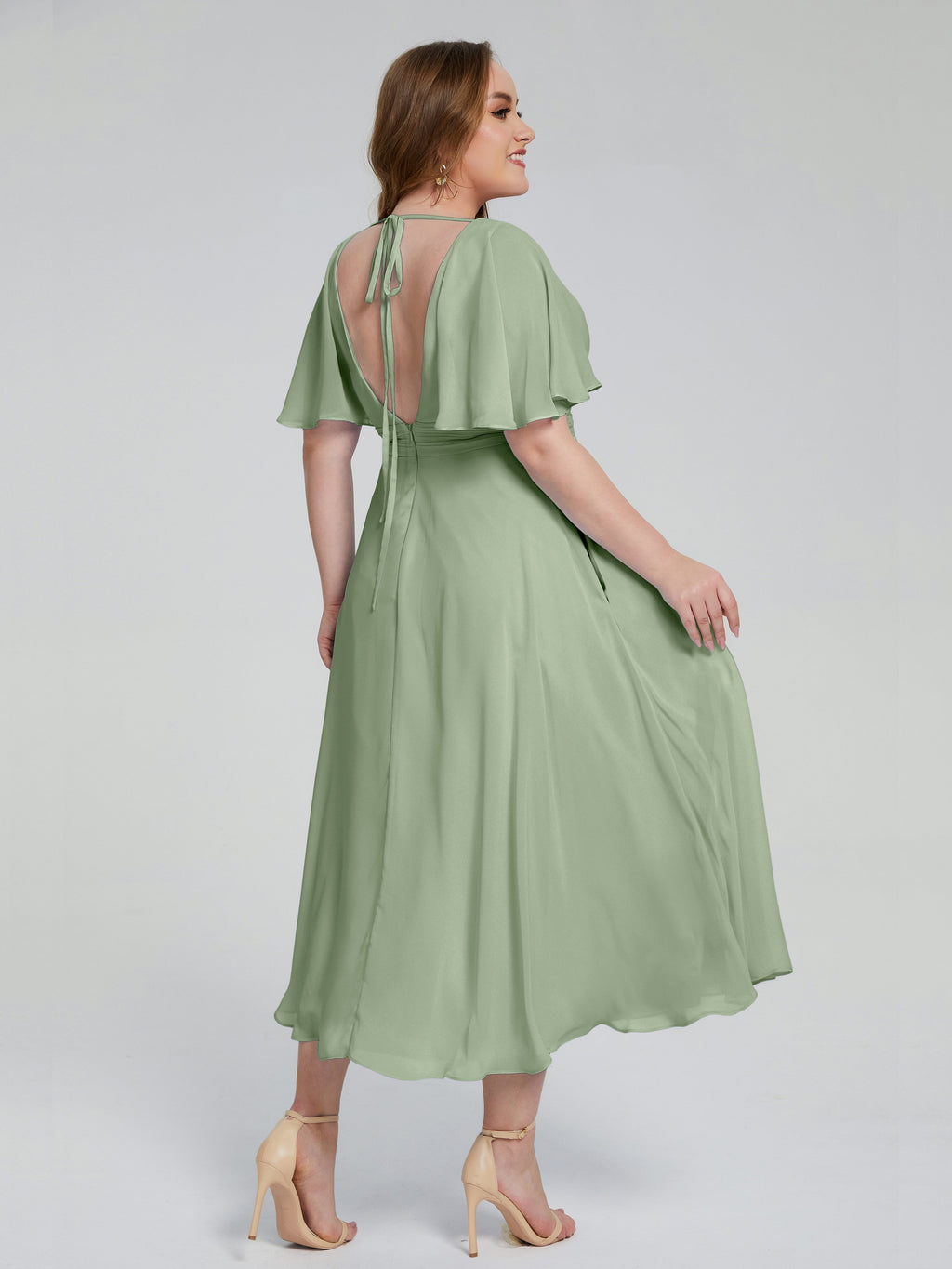 Lucia V-neck Plus Size Bridesmaid Dresses with Sleeves