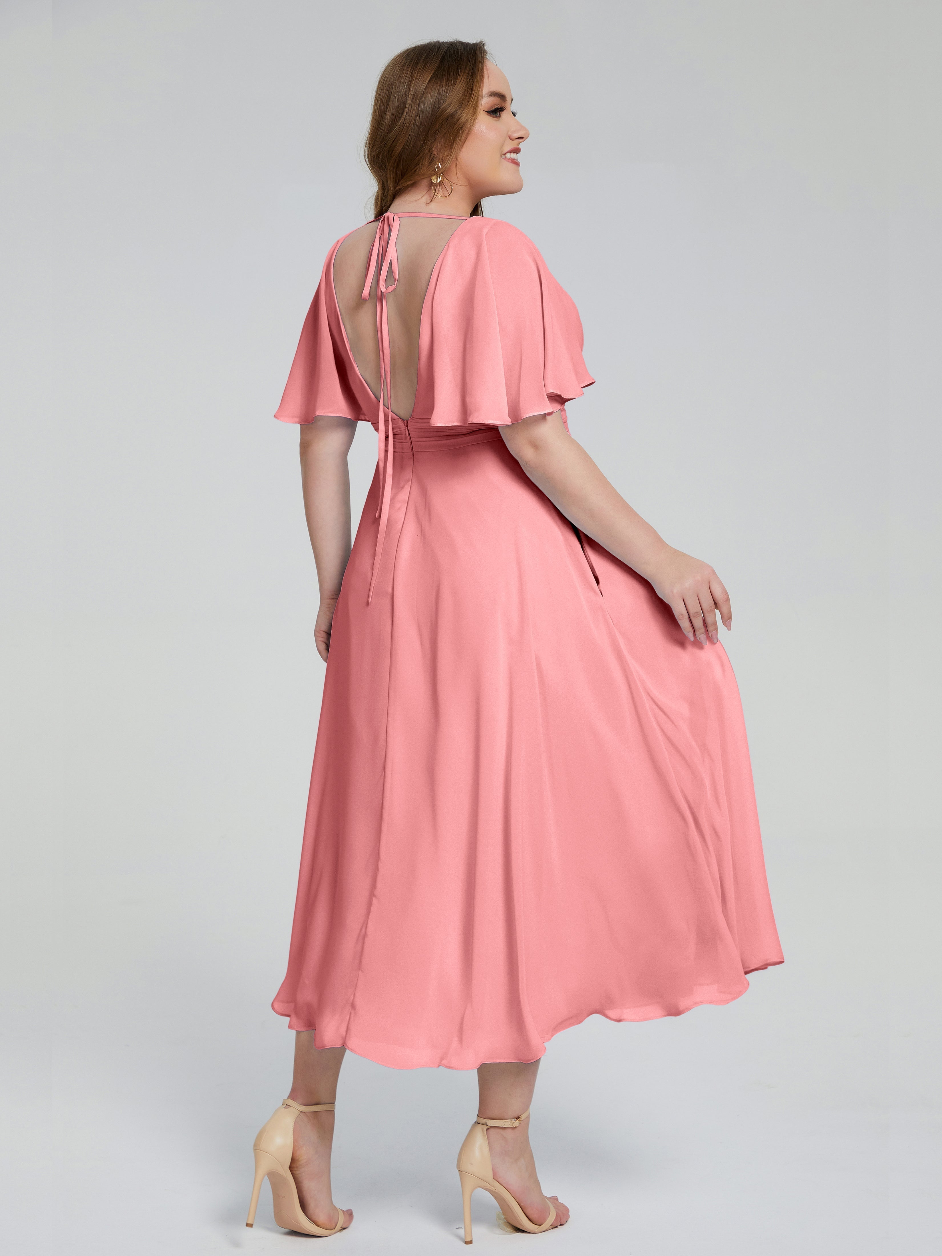 Lucia V-neck Plus Size Bridesmaid Dresses with Sleeves