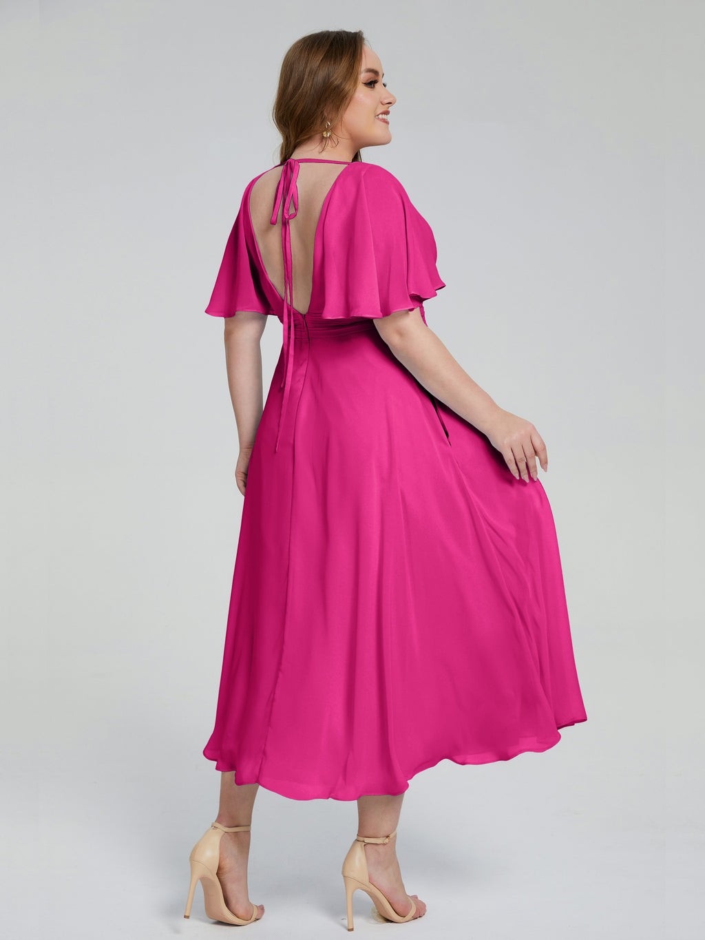 Lucia V-neck Plus Size Bridesmaid Dresses with Sleeves