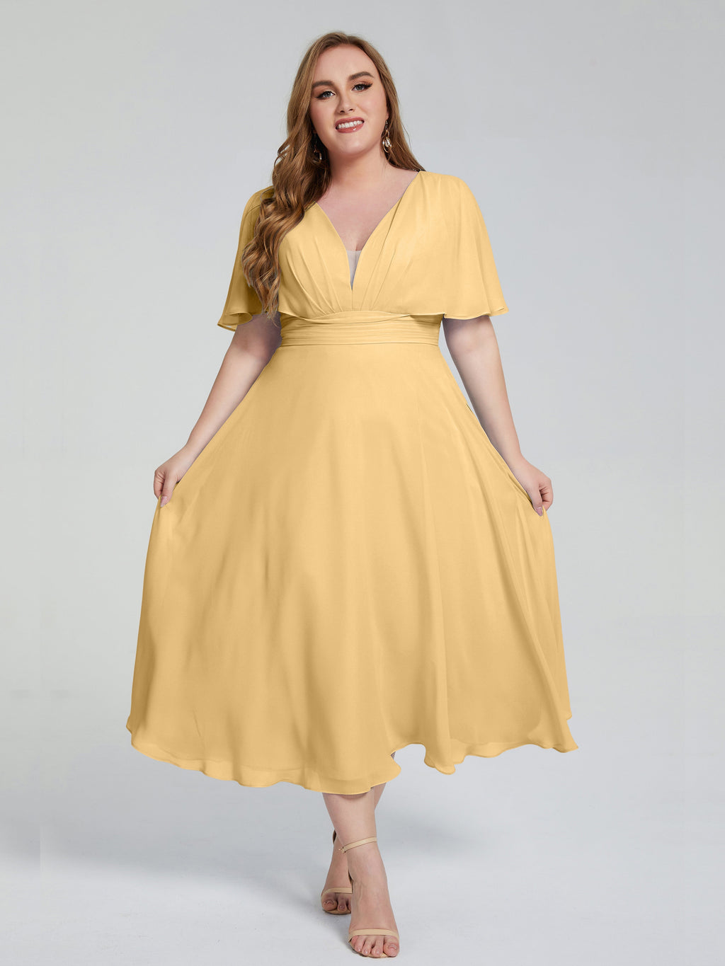Lucia V-neck Plus Size Bridesmaid Dresses with Sleeves