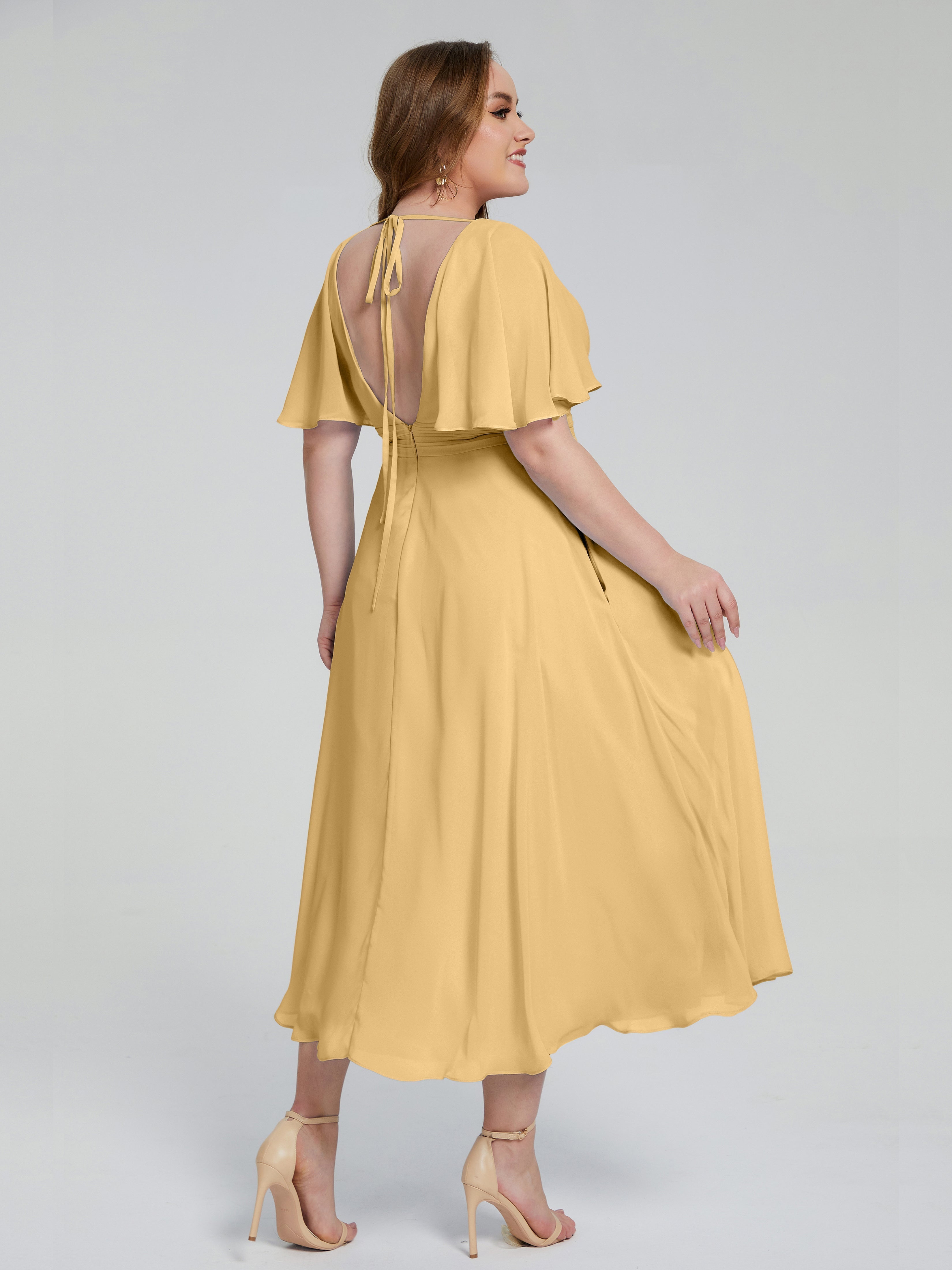 Lucia V-neck Plus Size Bridesmaid Dresses with Sleeves