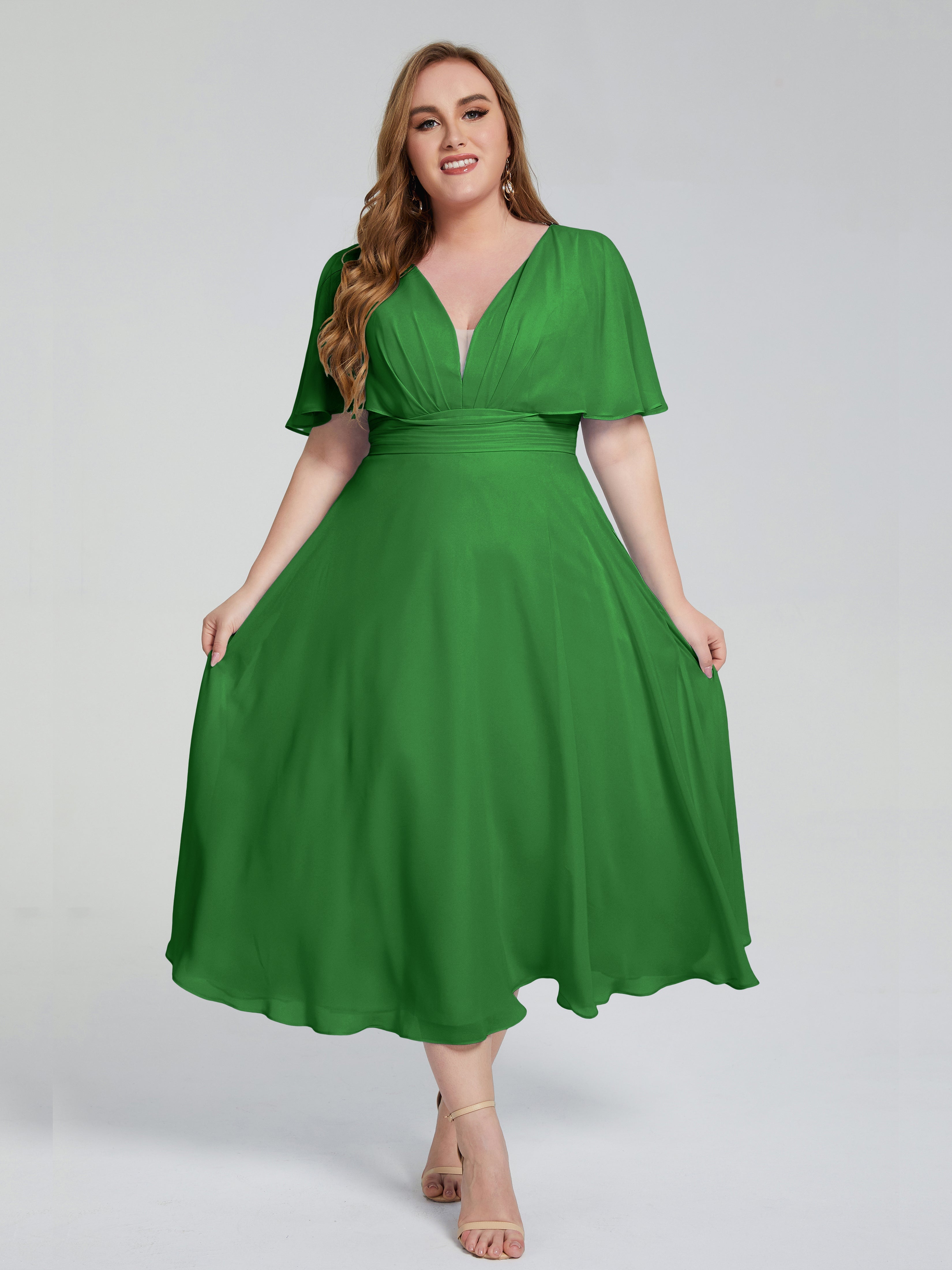 Lucia V-neck Plus Size Bridesmaid Dresses with Sleeves