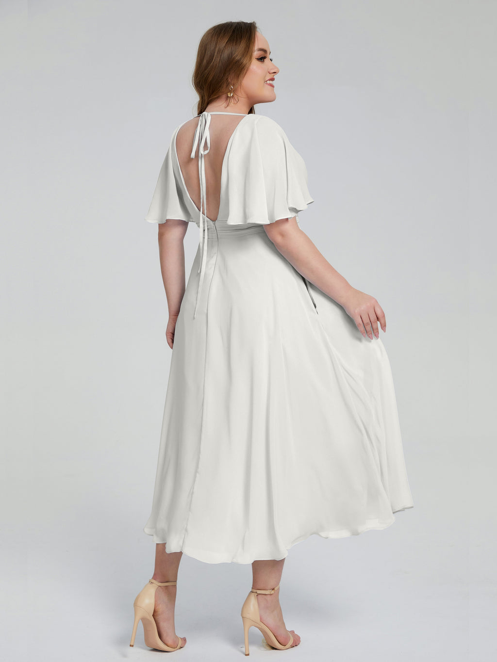 Lucia V-neck Plus Size Bridesmaid Dresses with Sleeves