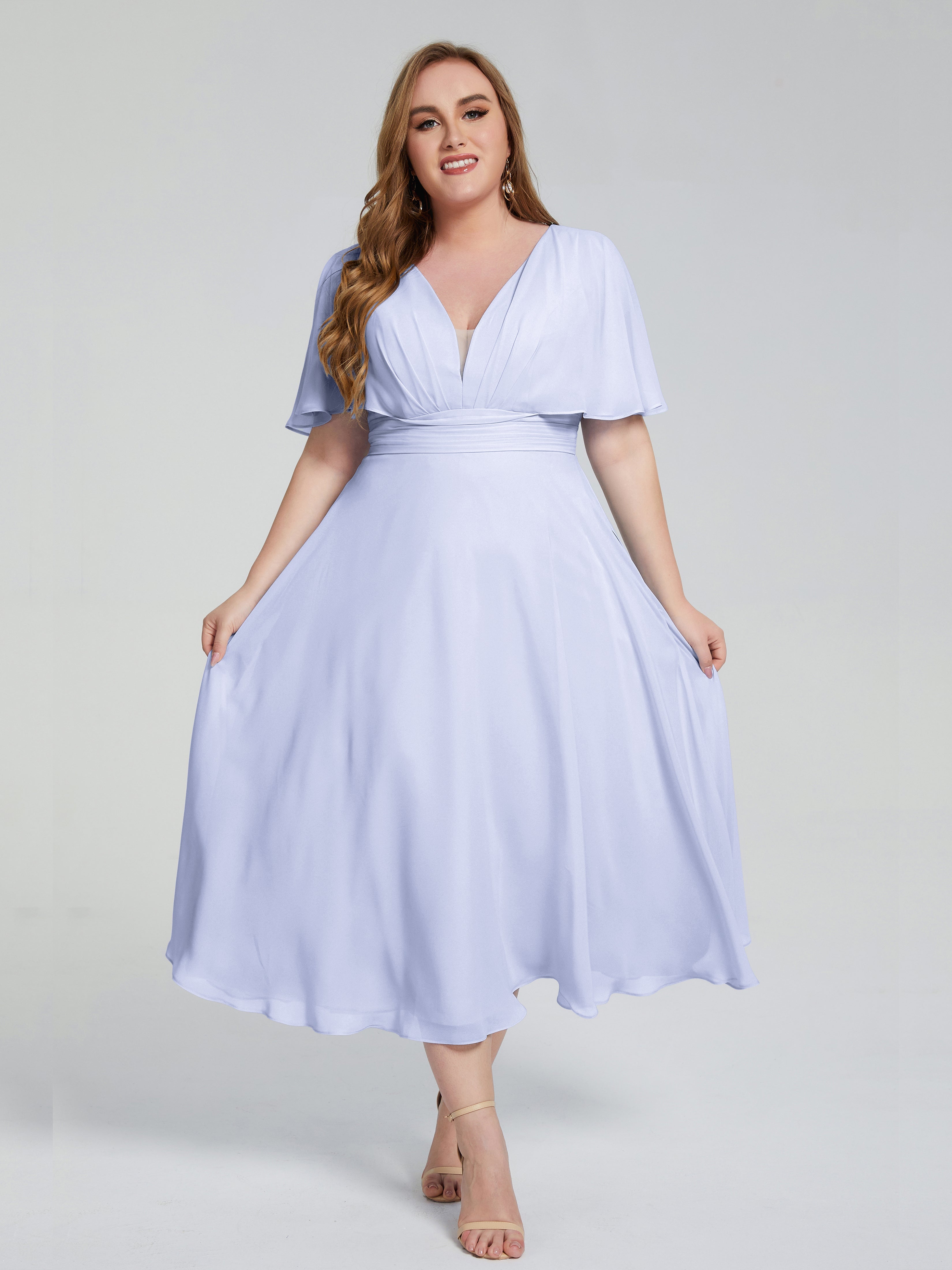 Lucia V-neck Plus Size Bridesmaid Dresses with Sleeves