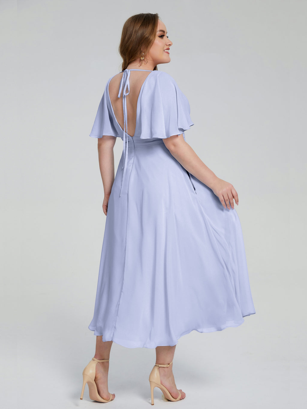 Lucia V-neck Plus Size Bridesmaid Dresses with Sleeves