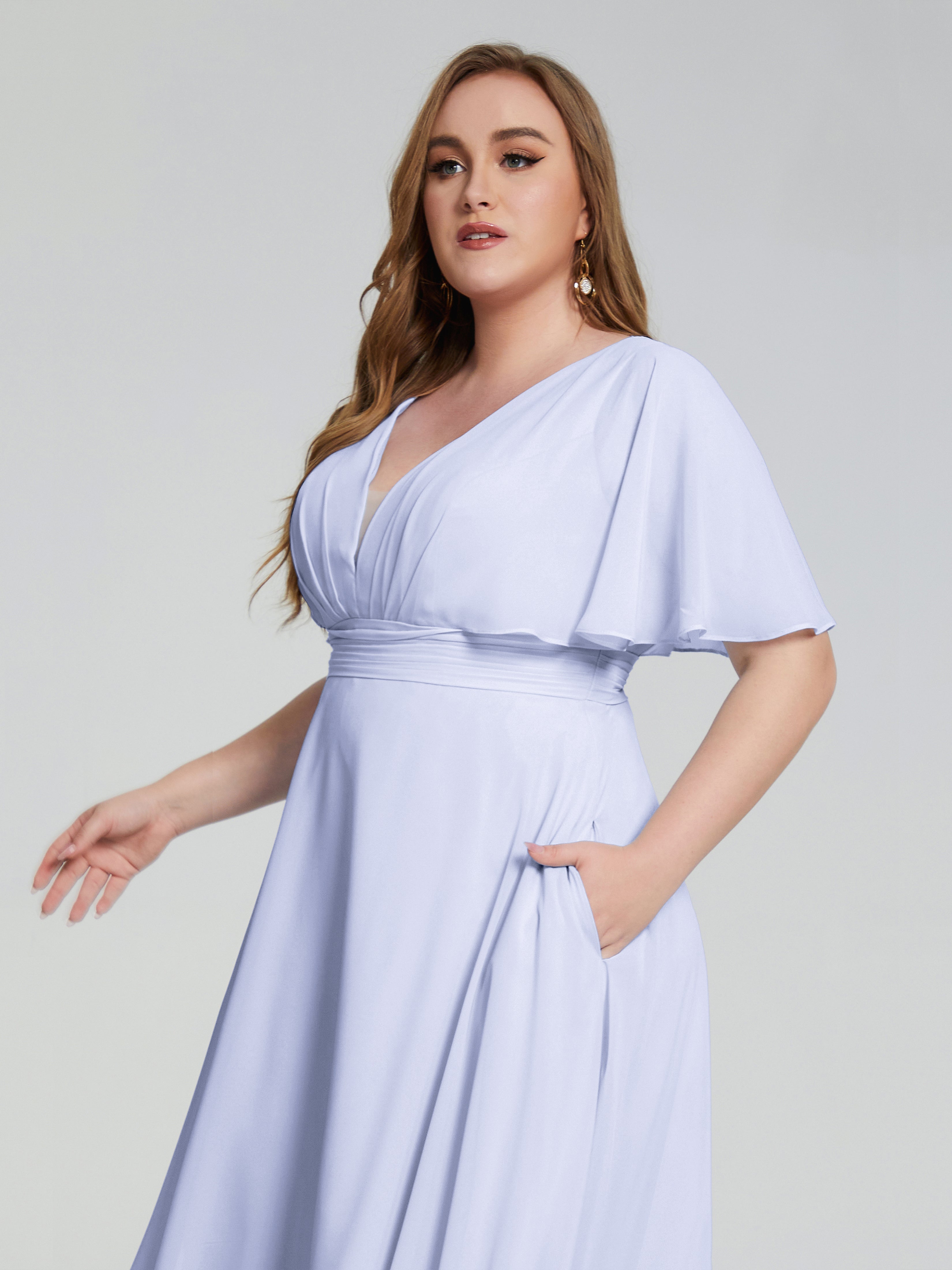 Lucia V-neck Plus Size Bridesmaid Dresses with Sleeves