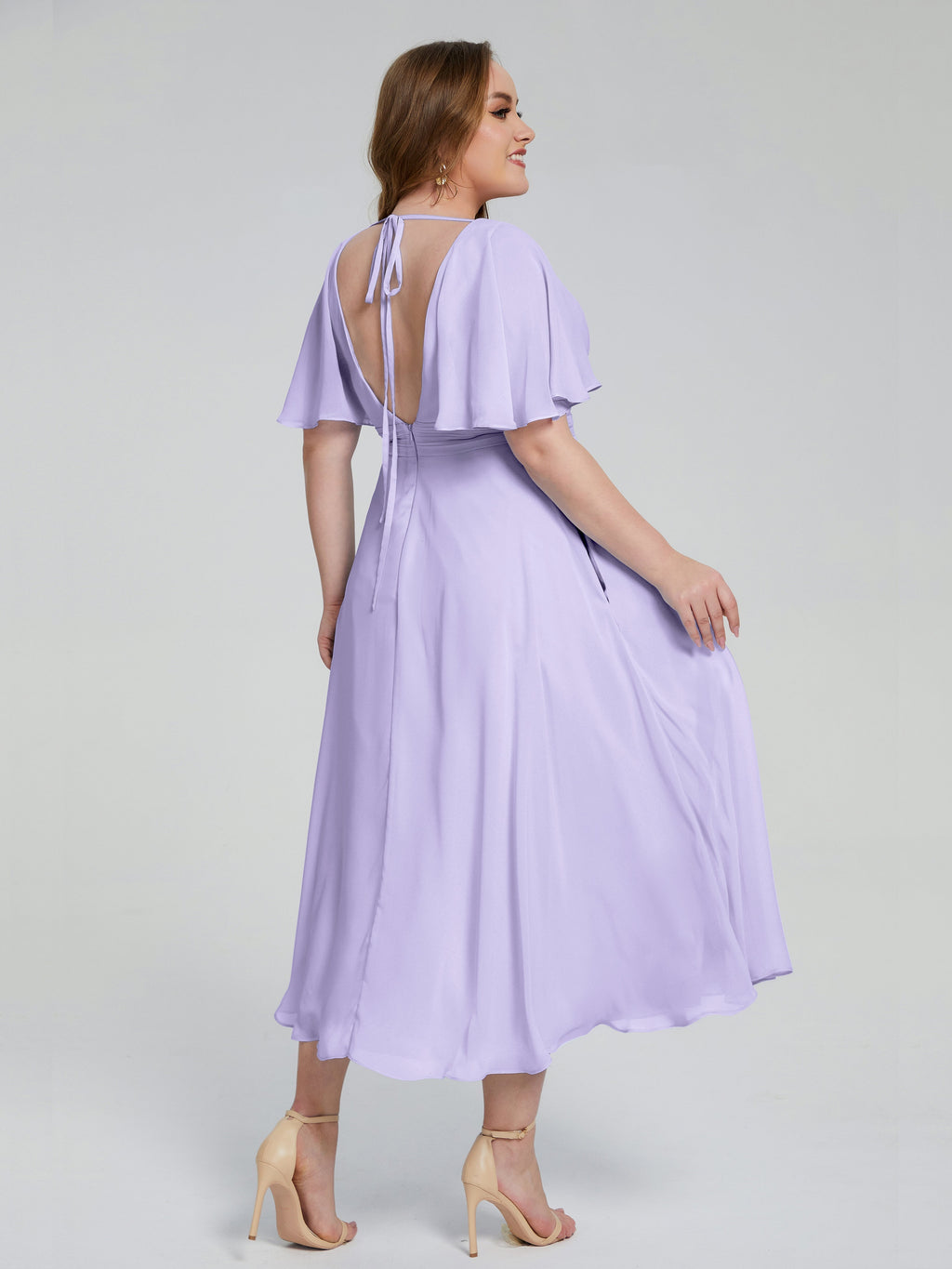 Lucia V-neck Plus Size Bridesmaid Dresses with Sleeves