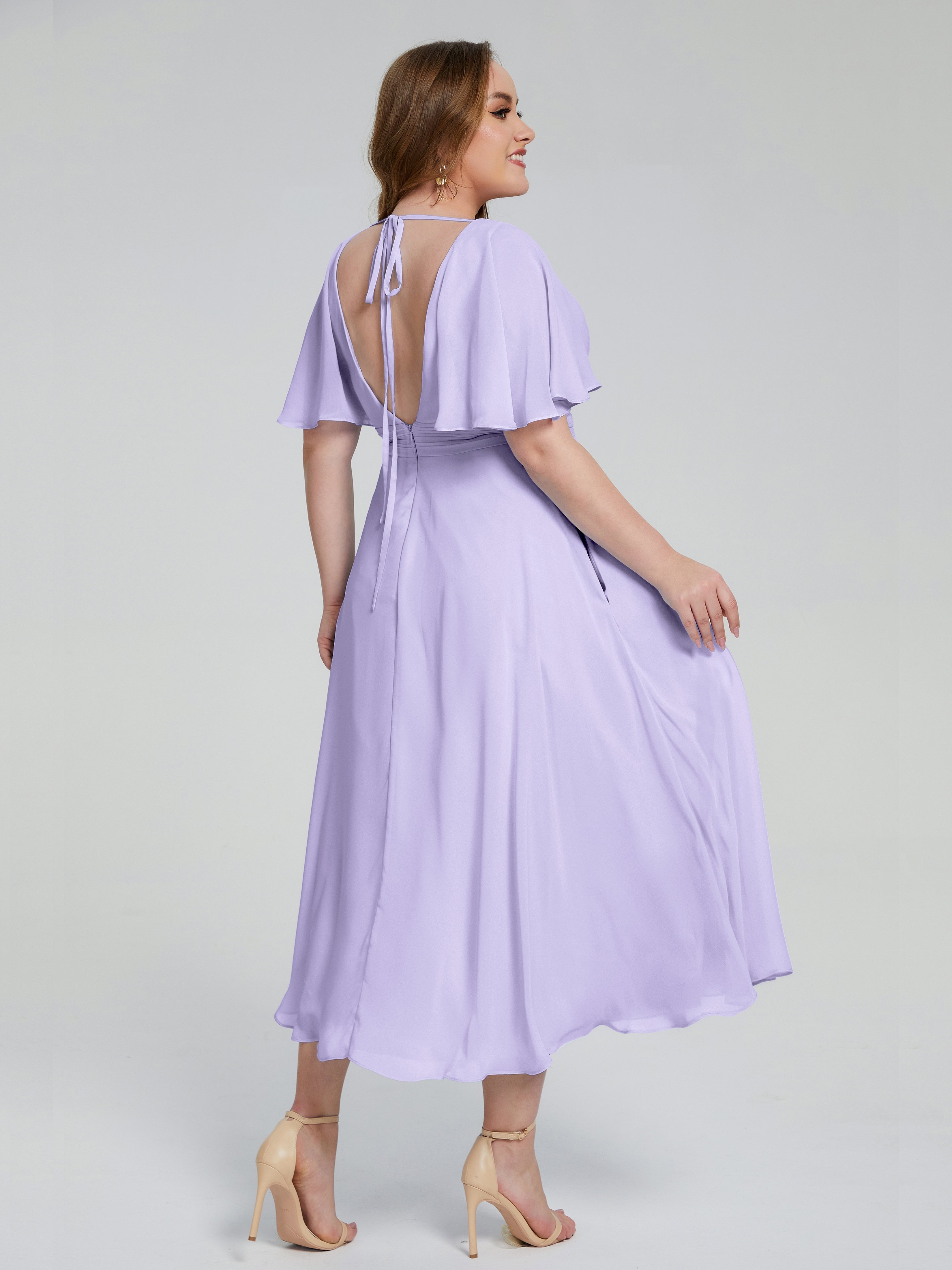 Lucia V-neck Plus Size Bridesmaid Dresses with Sleeves