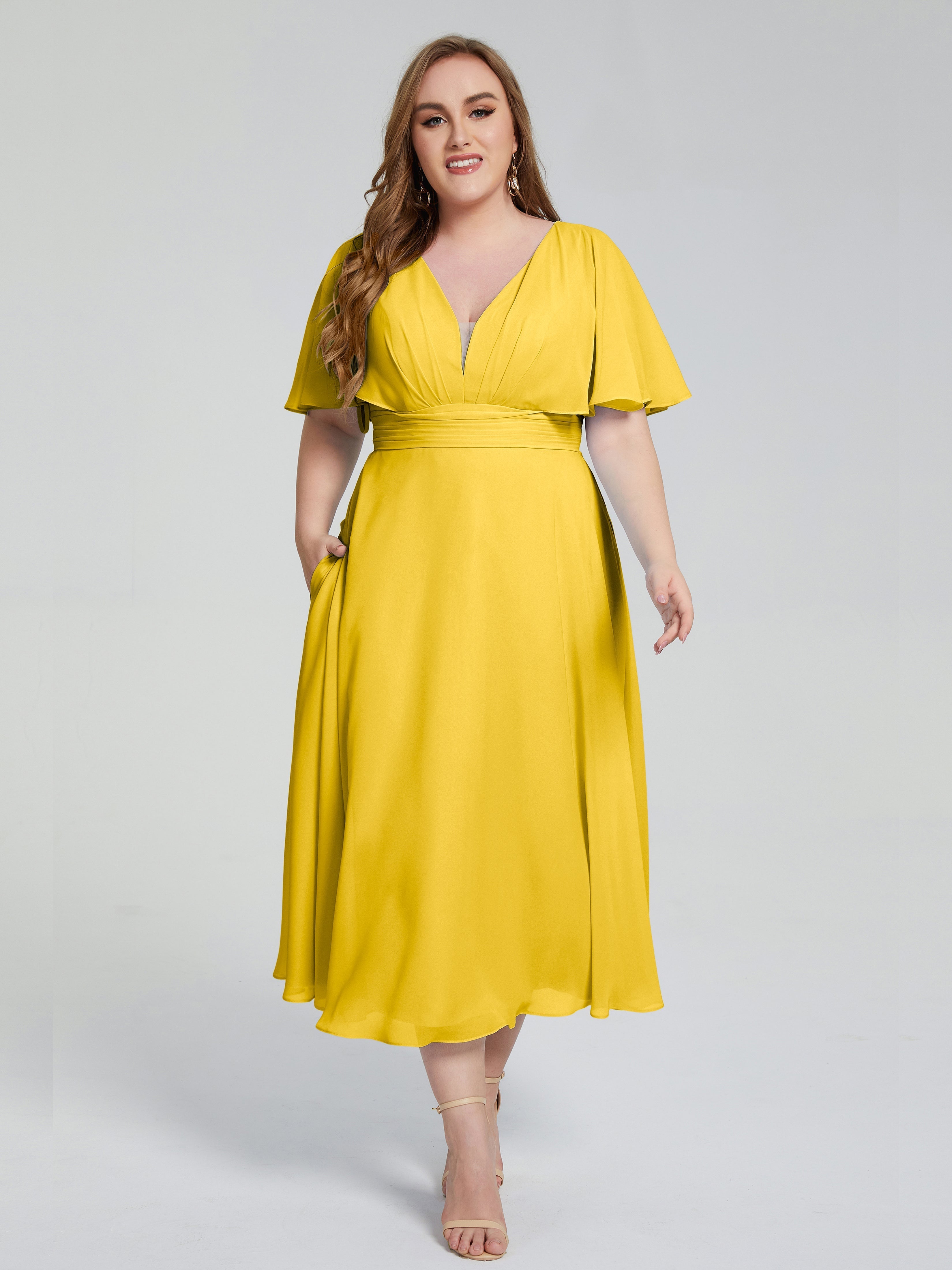 Lucia V-neck Plus Size Bridesmaid Dresses with Sleeves