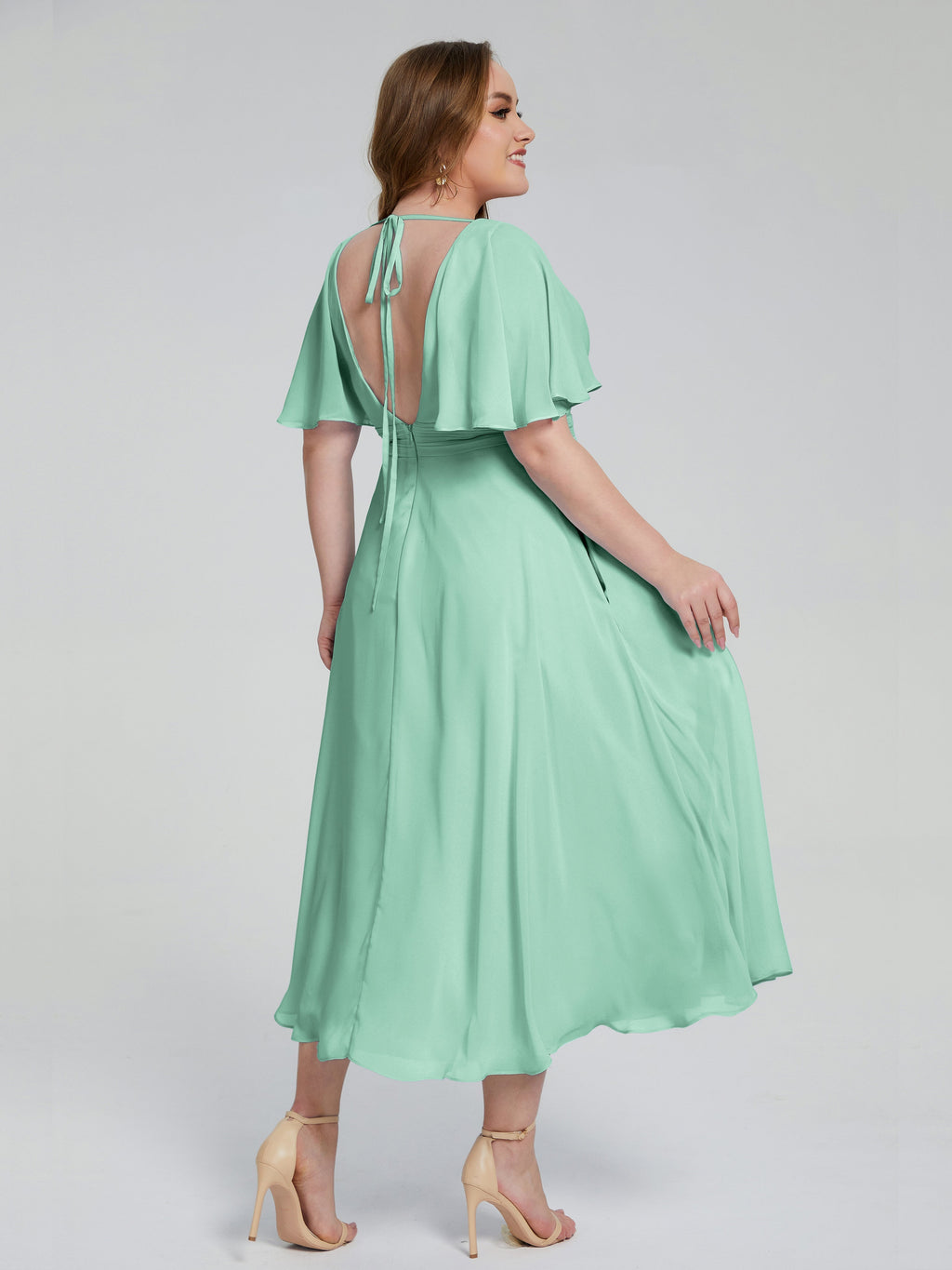 Lucia V-neck Plus Size Bridesmaid Dresses with Sleeves
