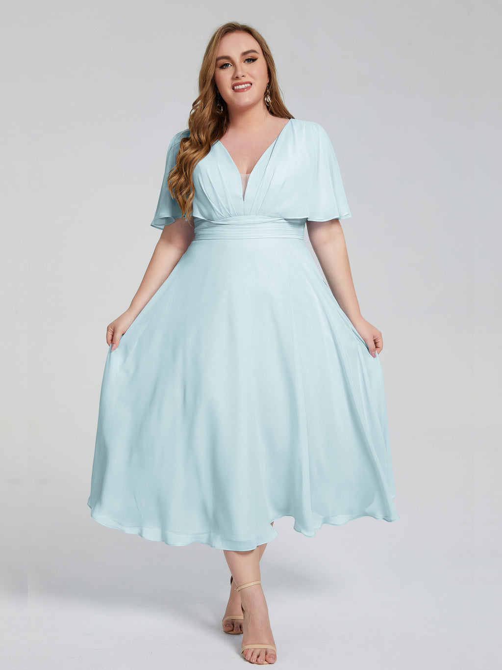 Lucia V-neck Plus Size Bridesmaid Dresses with Sleeves