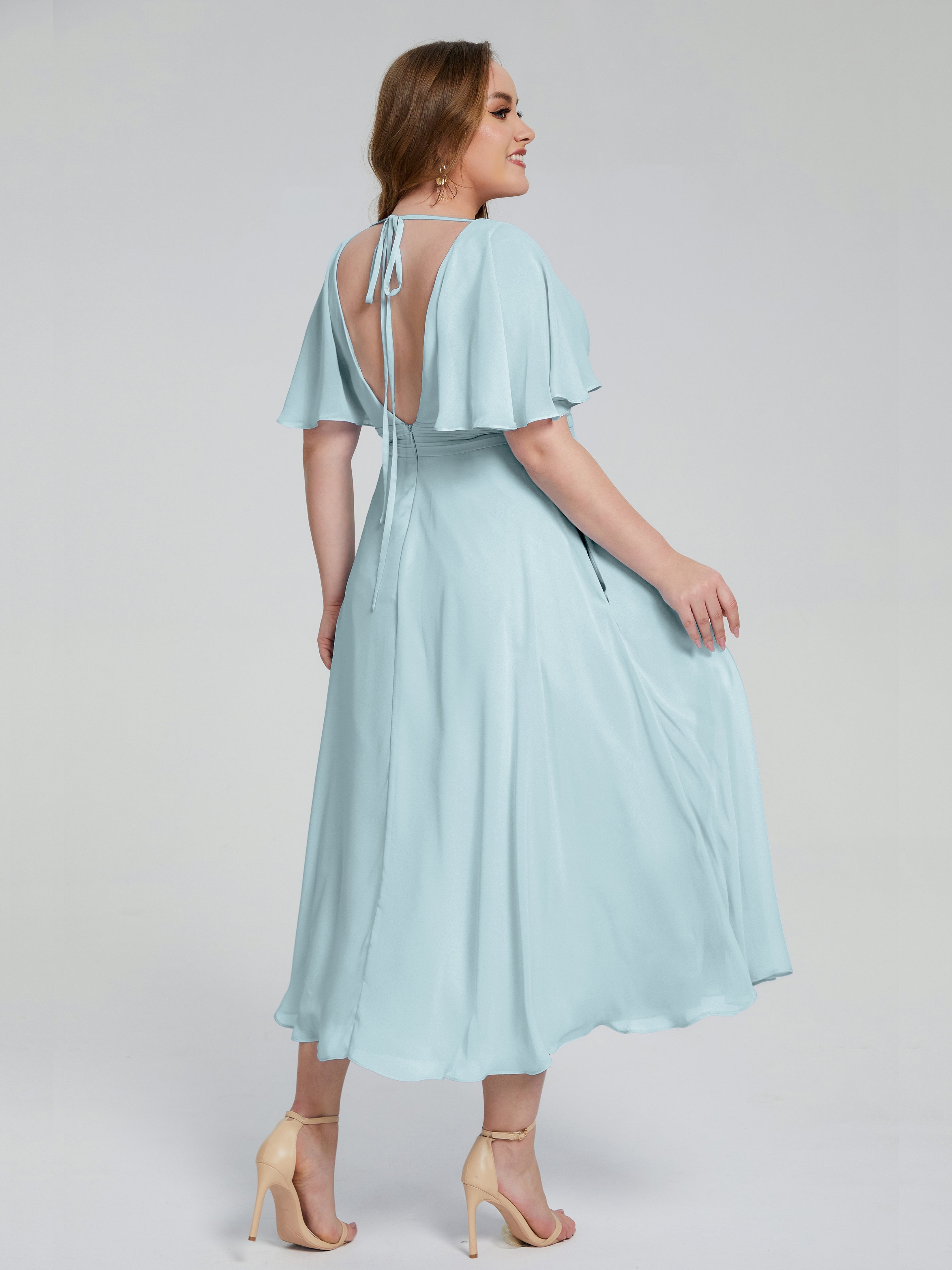 Lucia V-neck Plus Size Bridesmaid Dresses with Sleeves