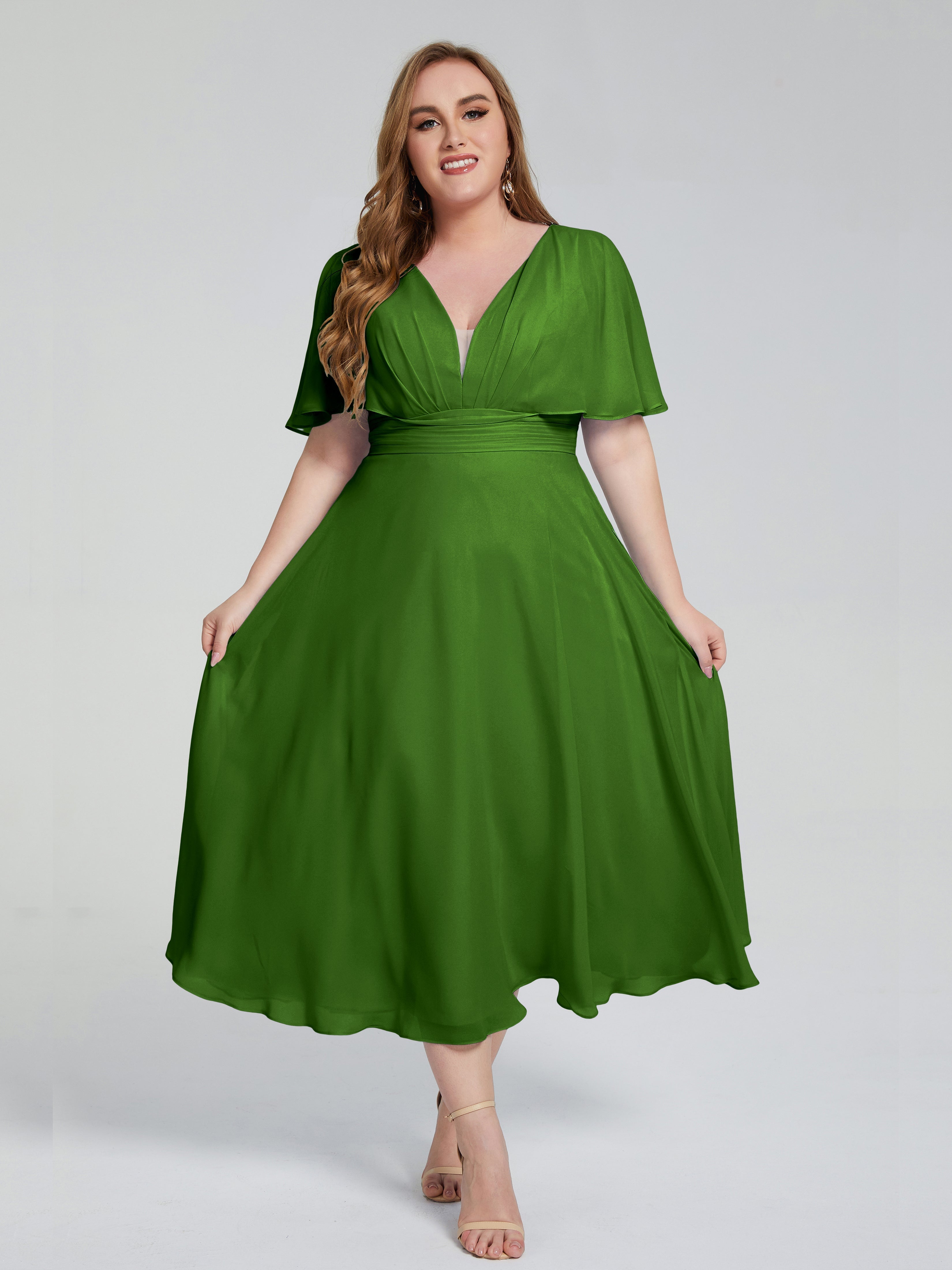 Lucia V-neck Plus Size Bridesmaid Dresses with Sleeves