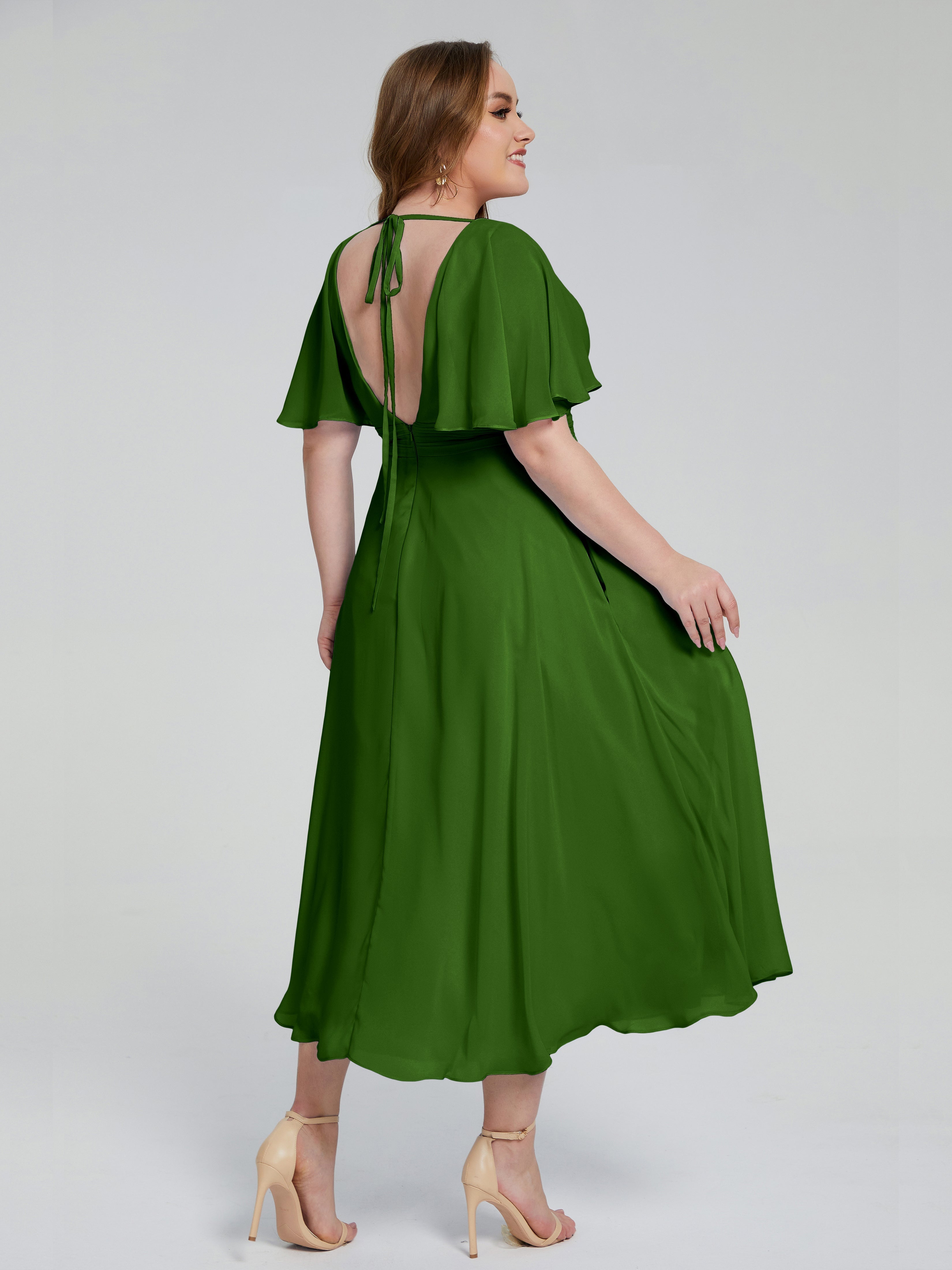 Lucia V-neck Plus Size Bridesmaid Dresses with Sleeves
