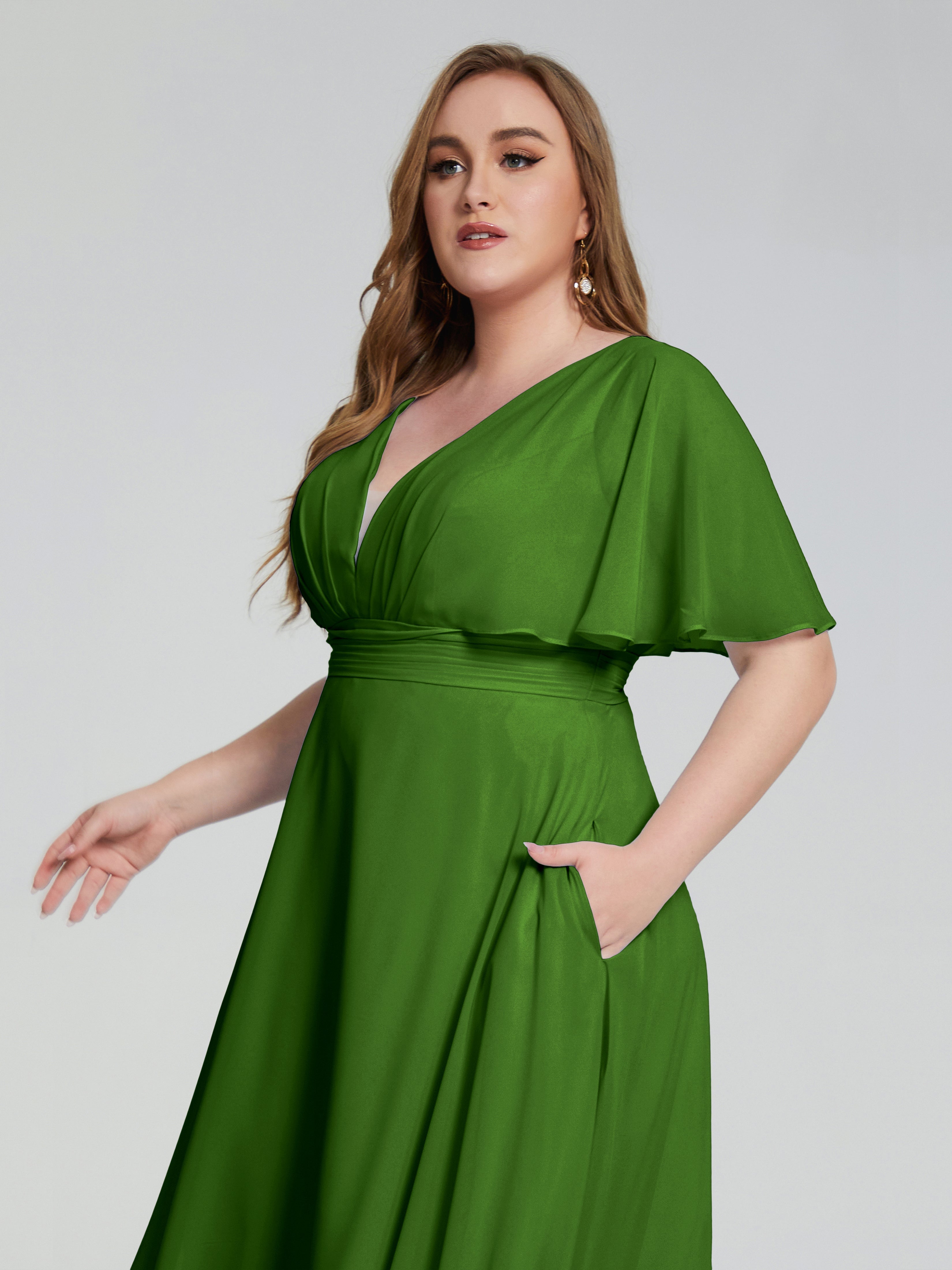 Lucia V-neck Plus Size Bridesmaid Dresses with Sleeves