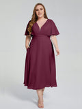Lucia V-neck Plus Size Bridesmaid Dresses with Sleeves