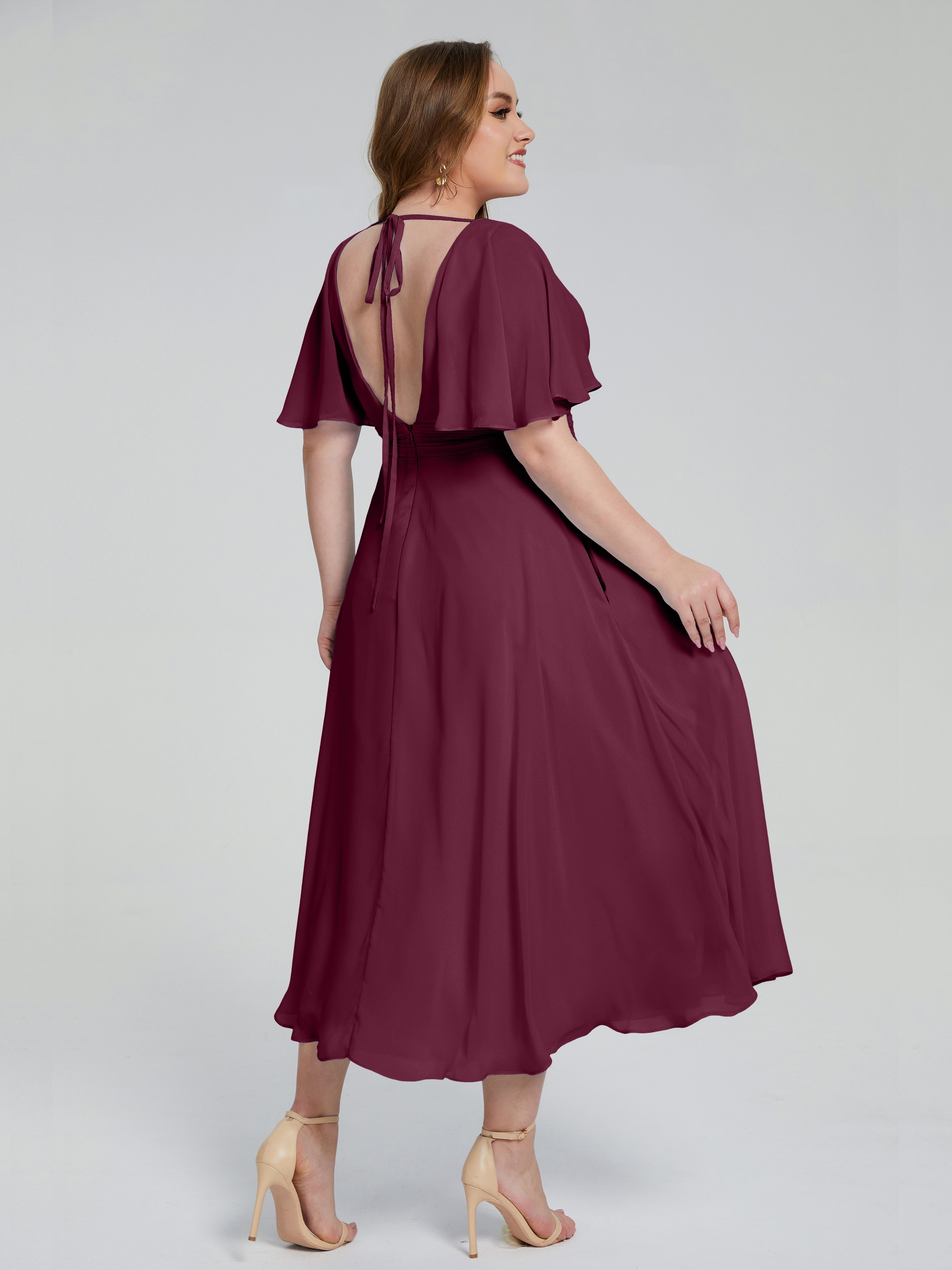Lucia V-neck Plus Size Bridesmaid Dresses with Sleeves