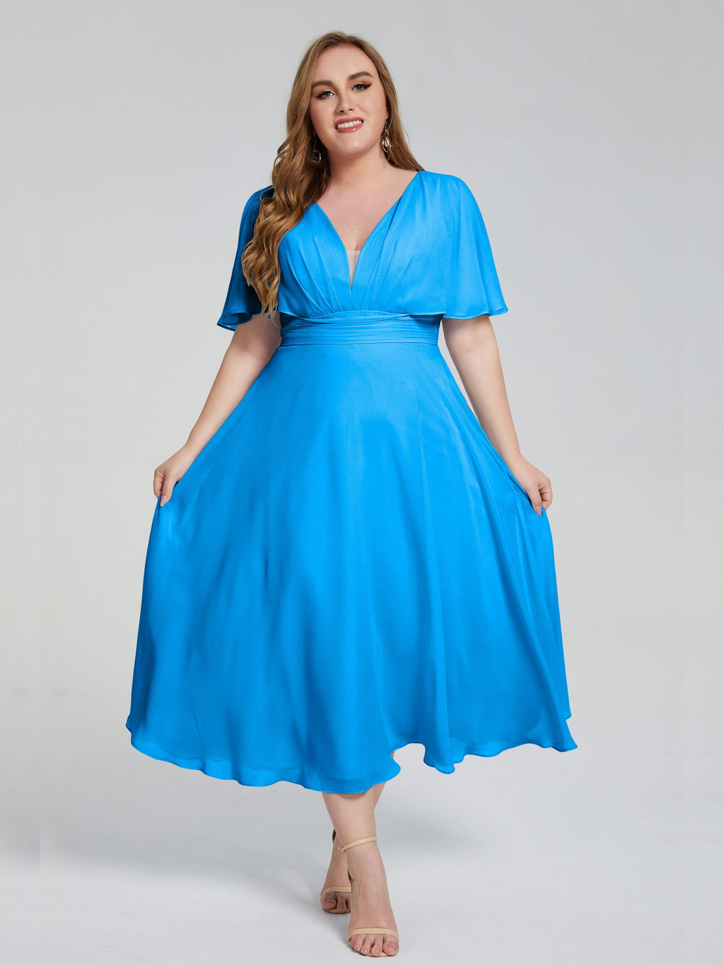 Lucia V-neck Plus Size Bridesmaid Dresses with Sleeves