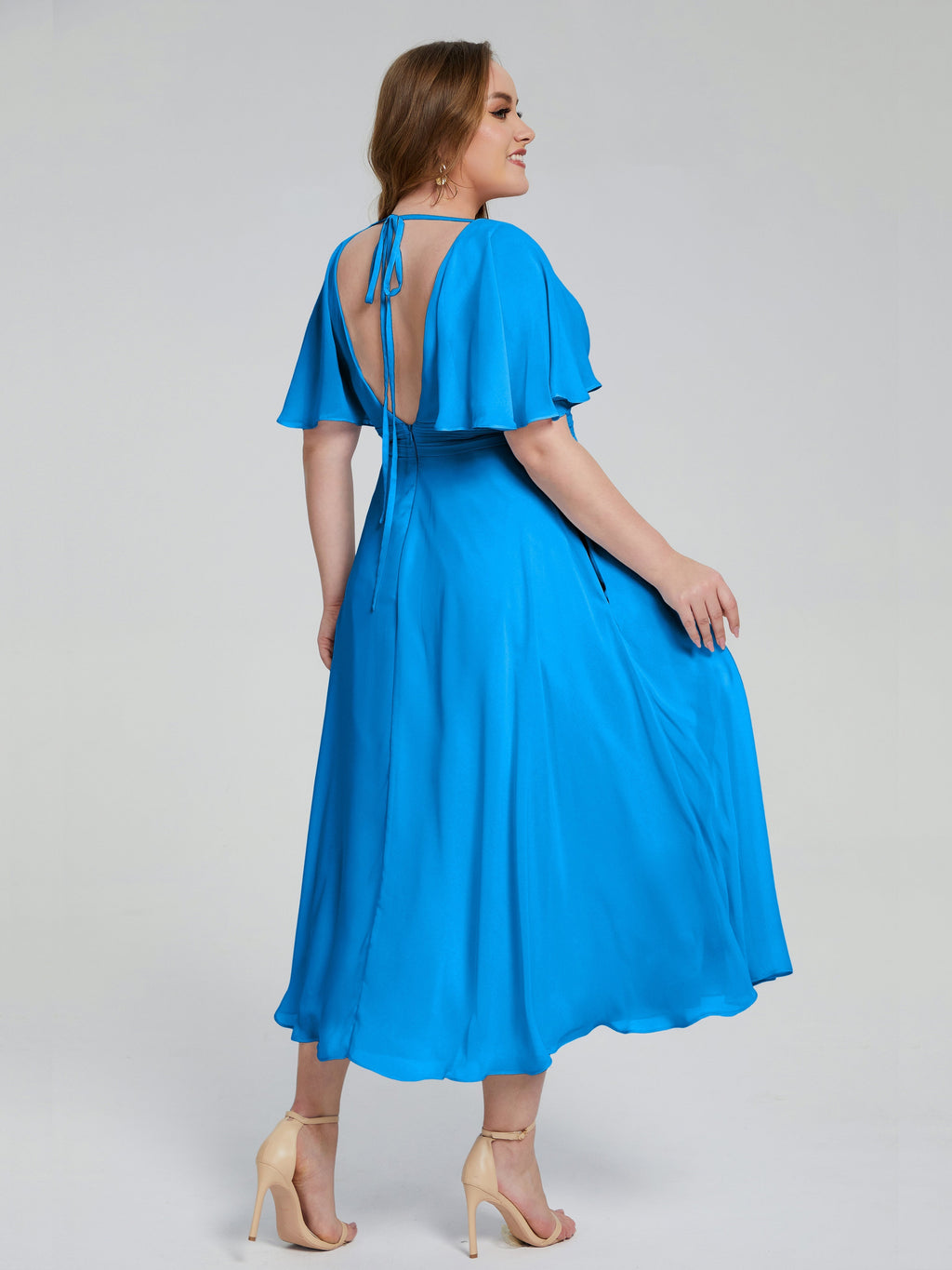 Lucia V-neck Plus Size Bridesmaid Dresses with Sleeves