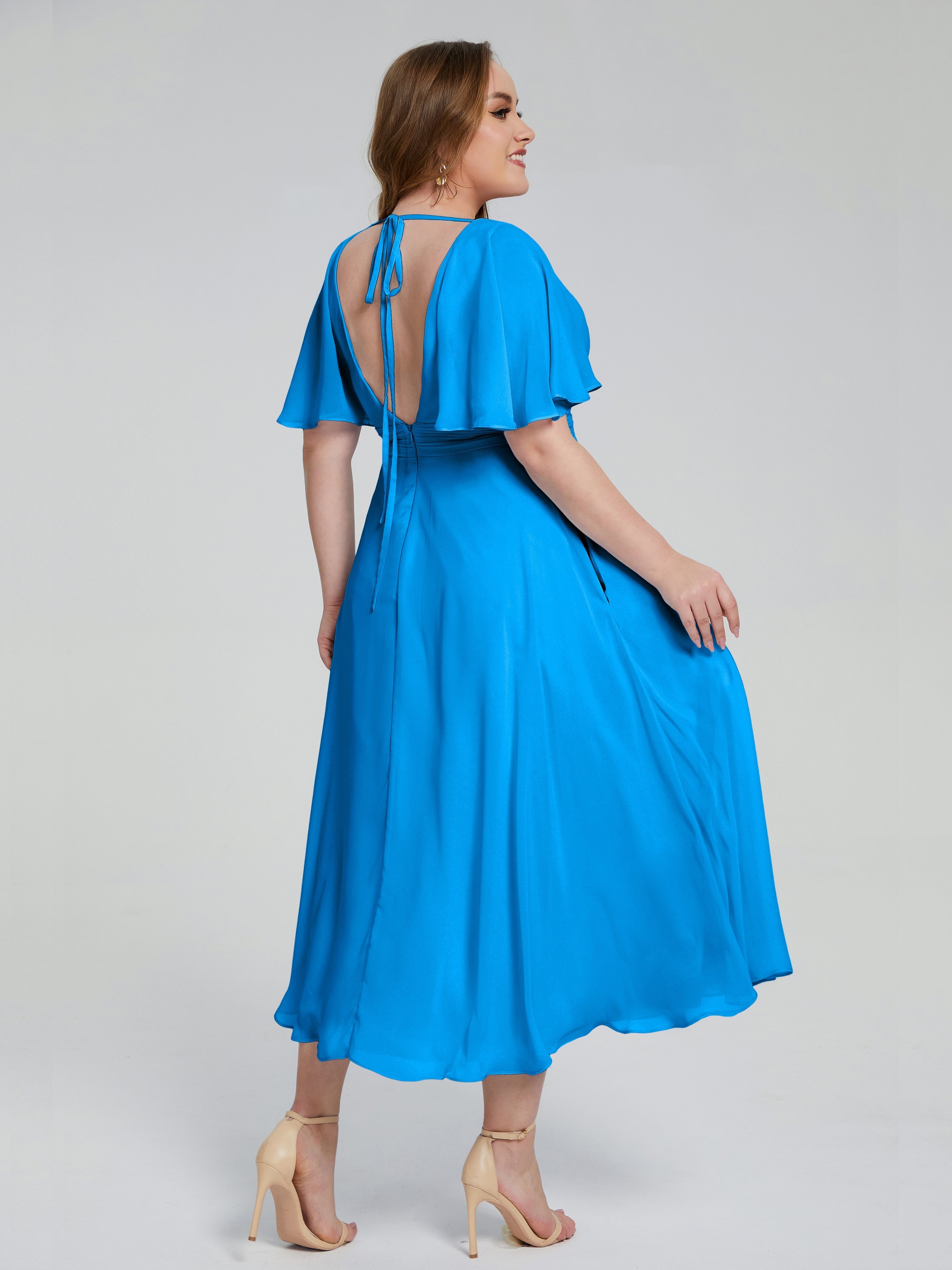 Lucia V-neck Plus Size Bridesmaid Dresses with Sleeves