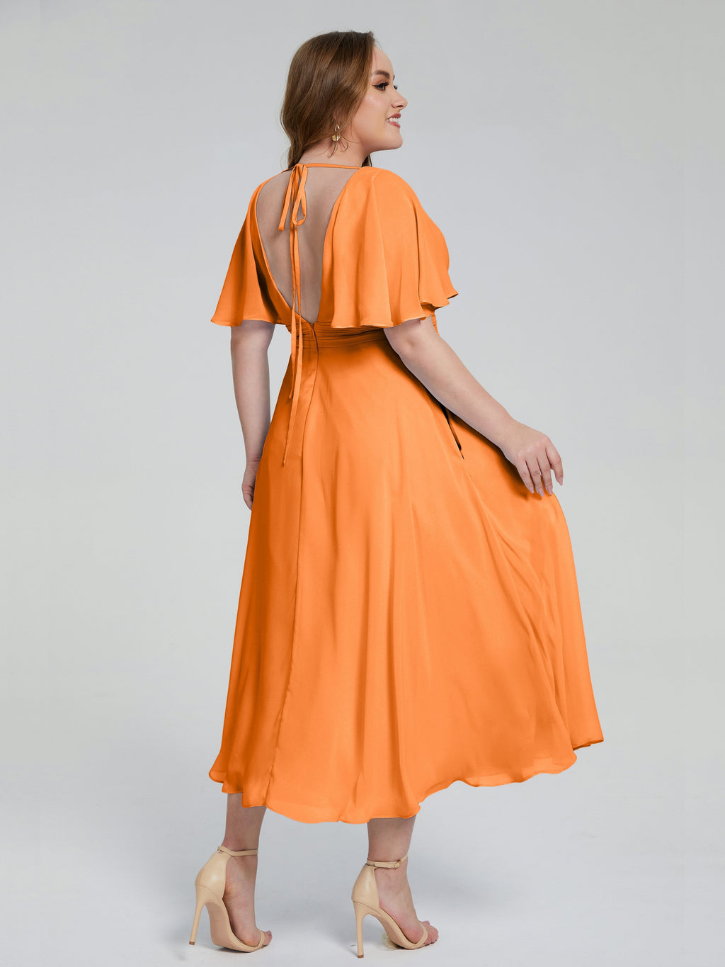 Lucia V-neck Plus Size Bridesmaid Dresses with Sleeves