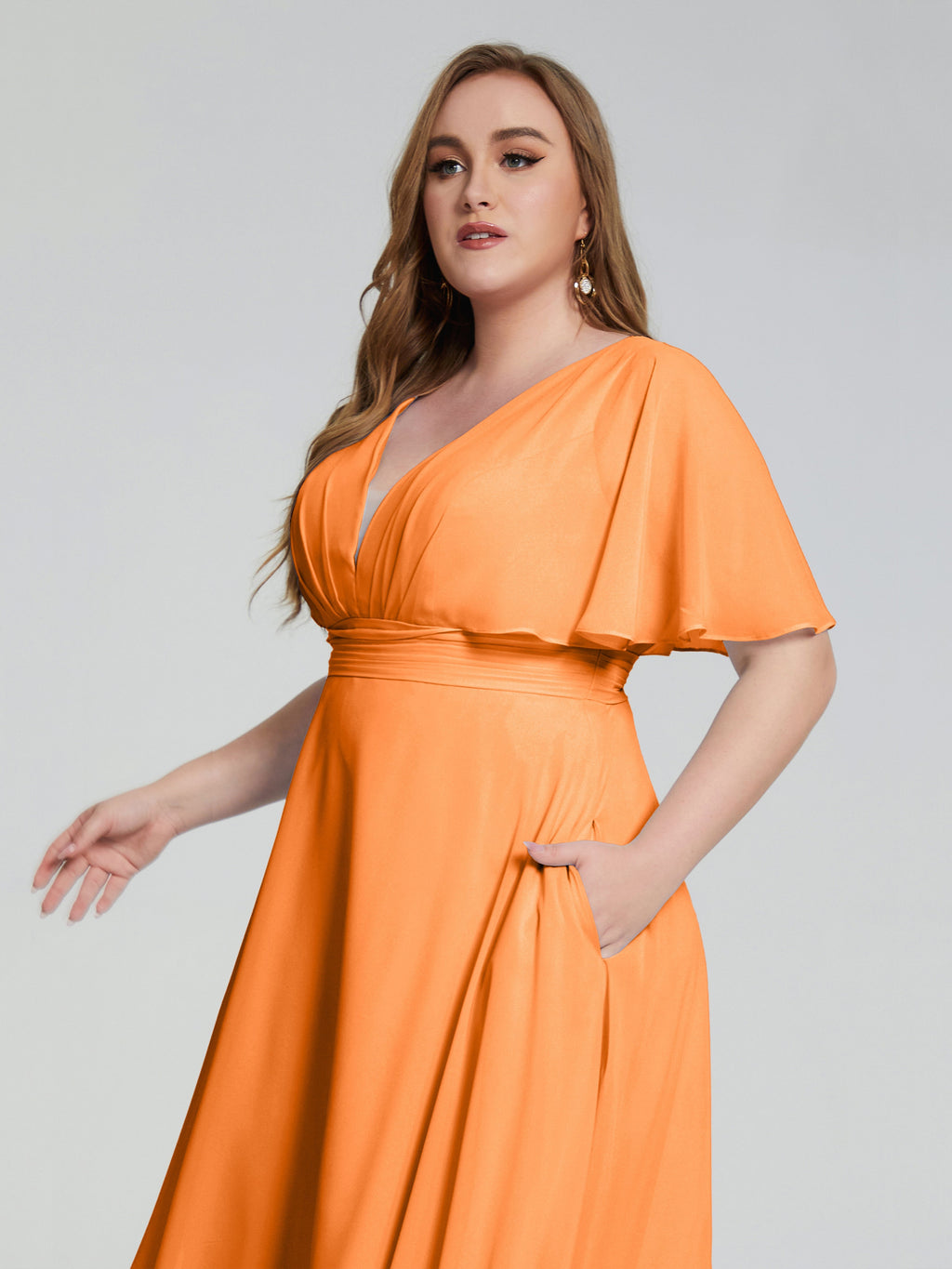 Lucia V-neck Plus Size Bridesmaid Dresses with Sleeves