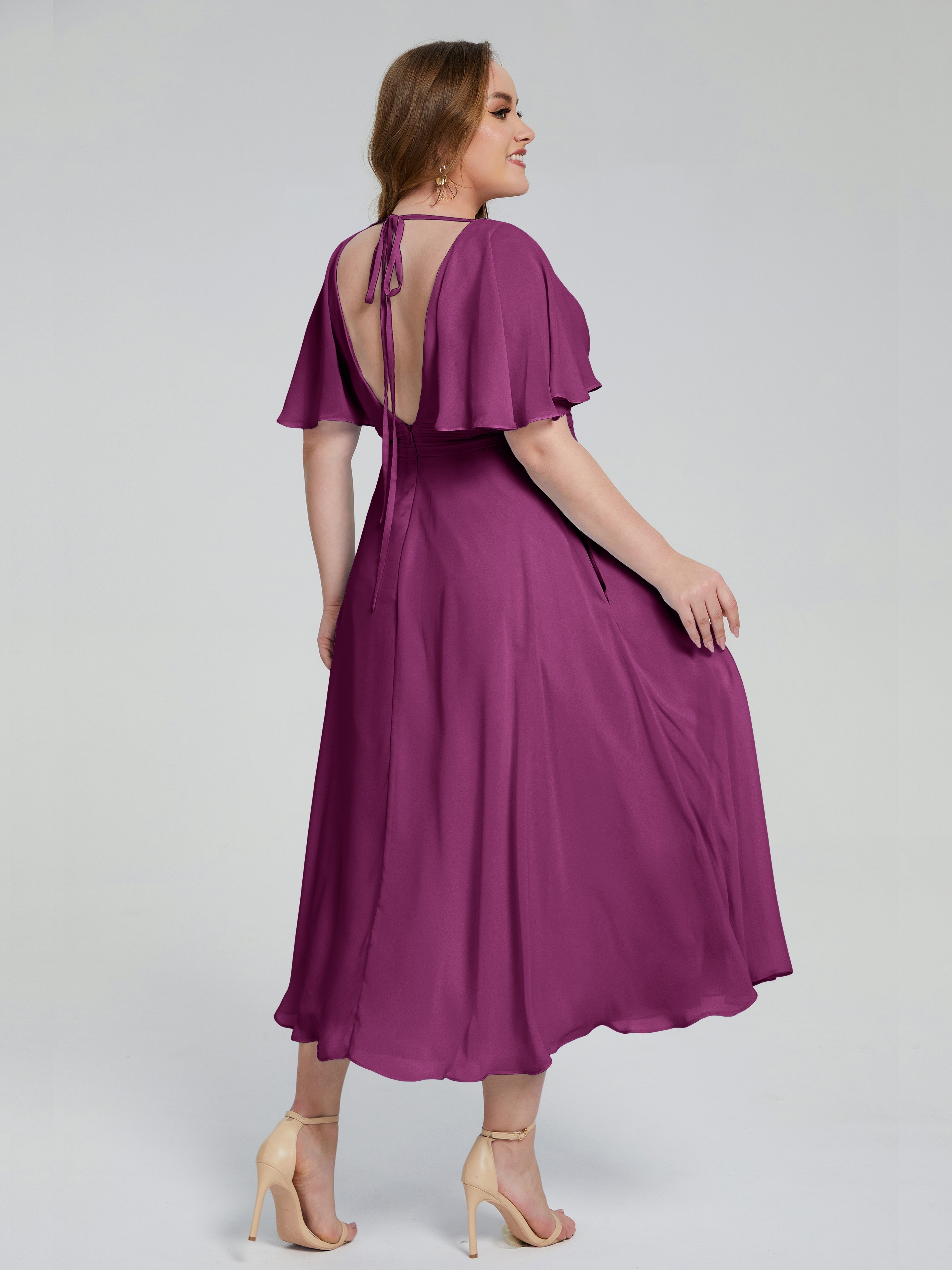 Lucia V-neck Plus Size Bridesmaid Dresses with Sleeves