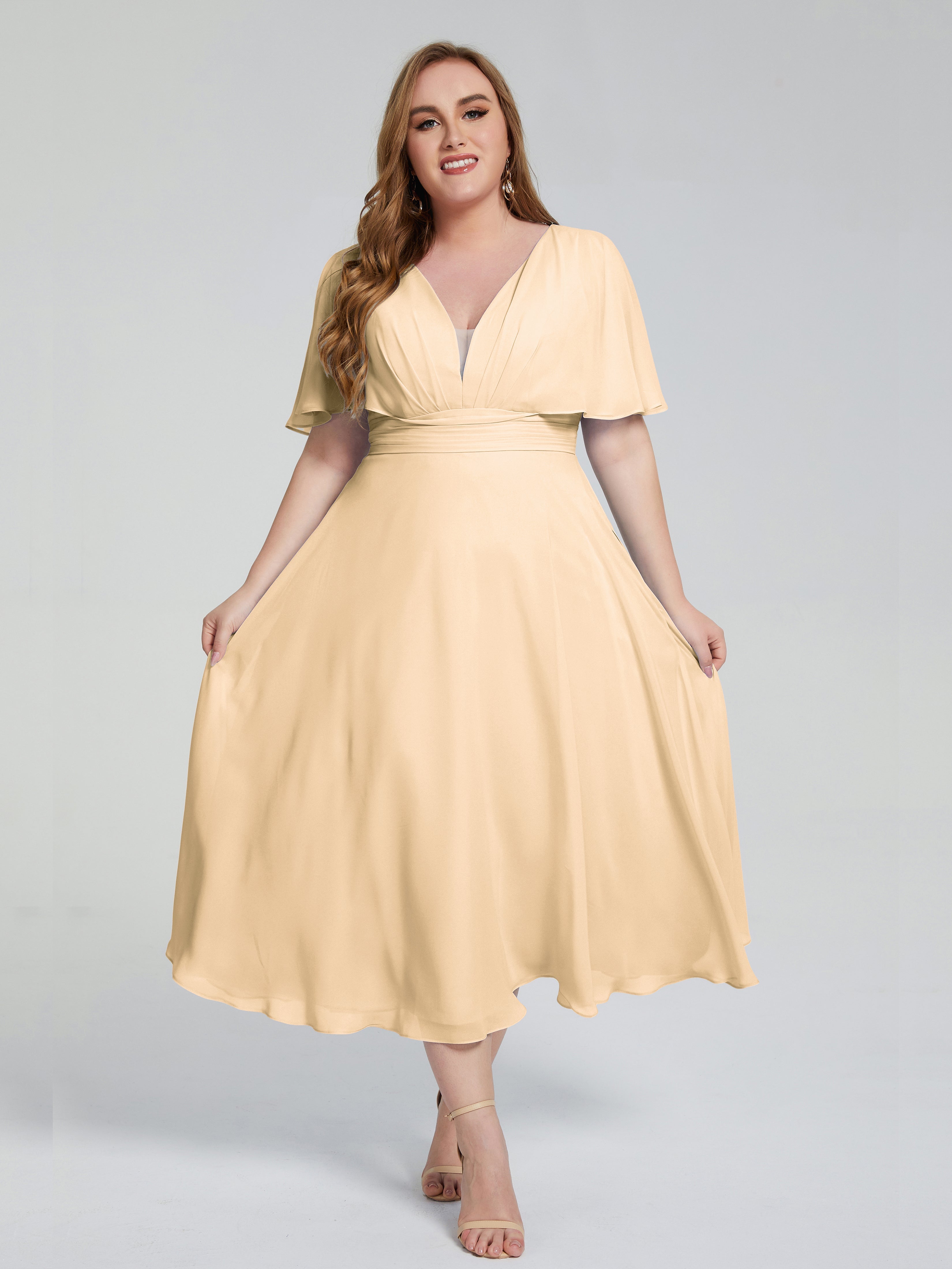 Lucia V-neck Plus Size Bridesmaid Dresses with Sleeves