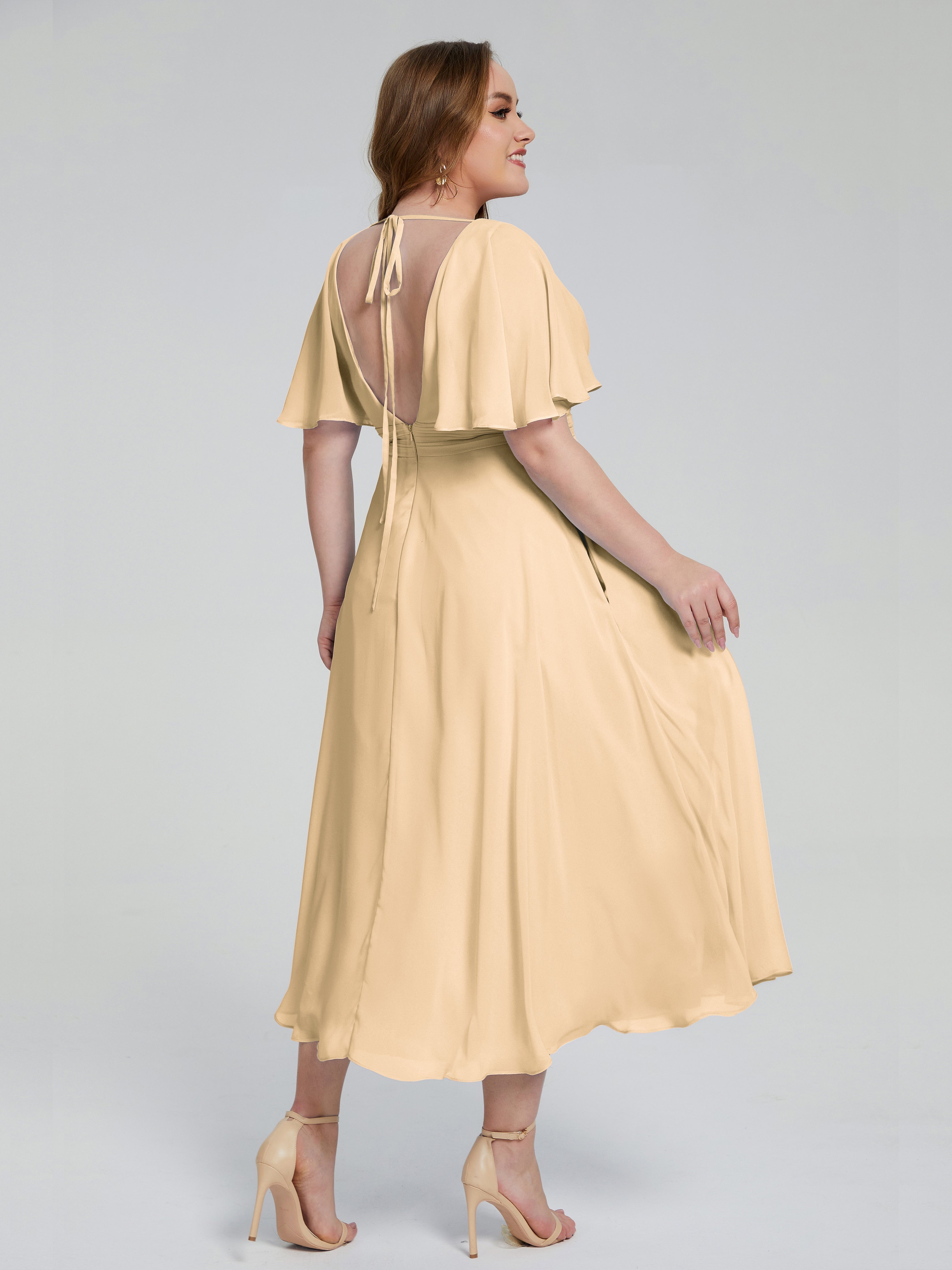 Lucia V-neck Plus Size Bridesmaid Dresses with Sleeves