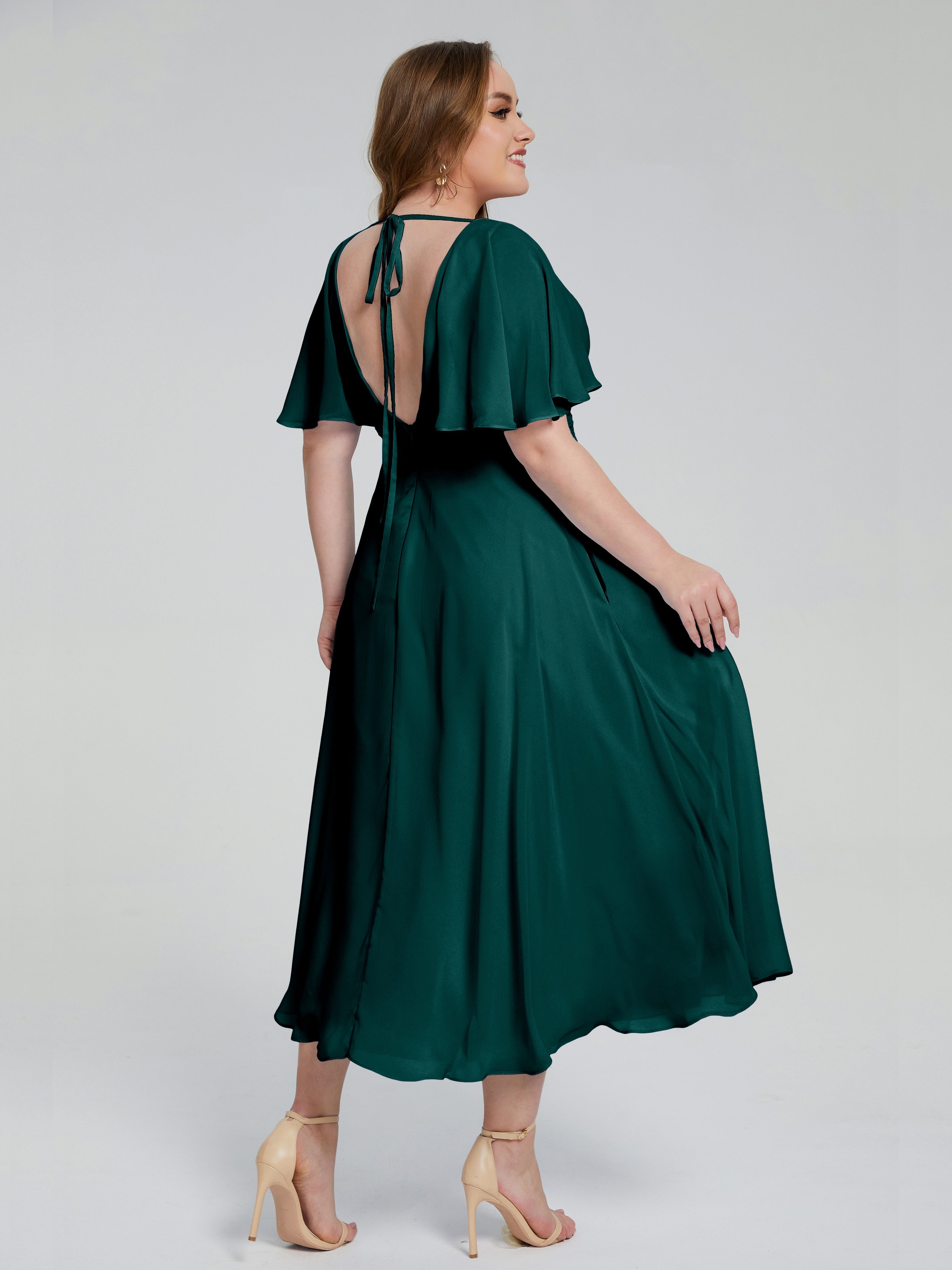 Lucia V-neck Plus Size Bridesmaid Dresses with Sleeves