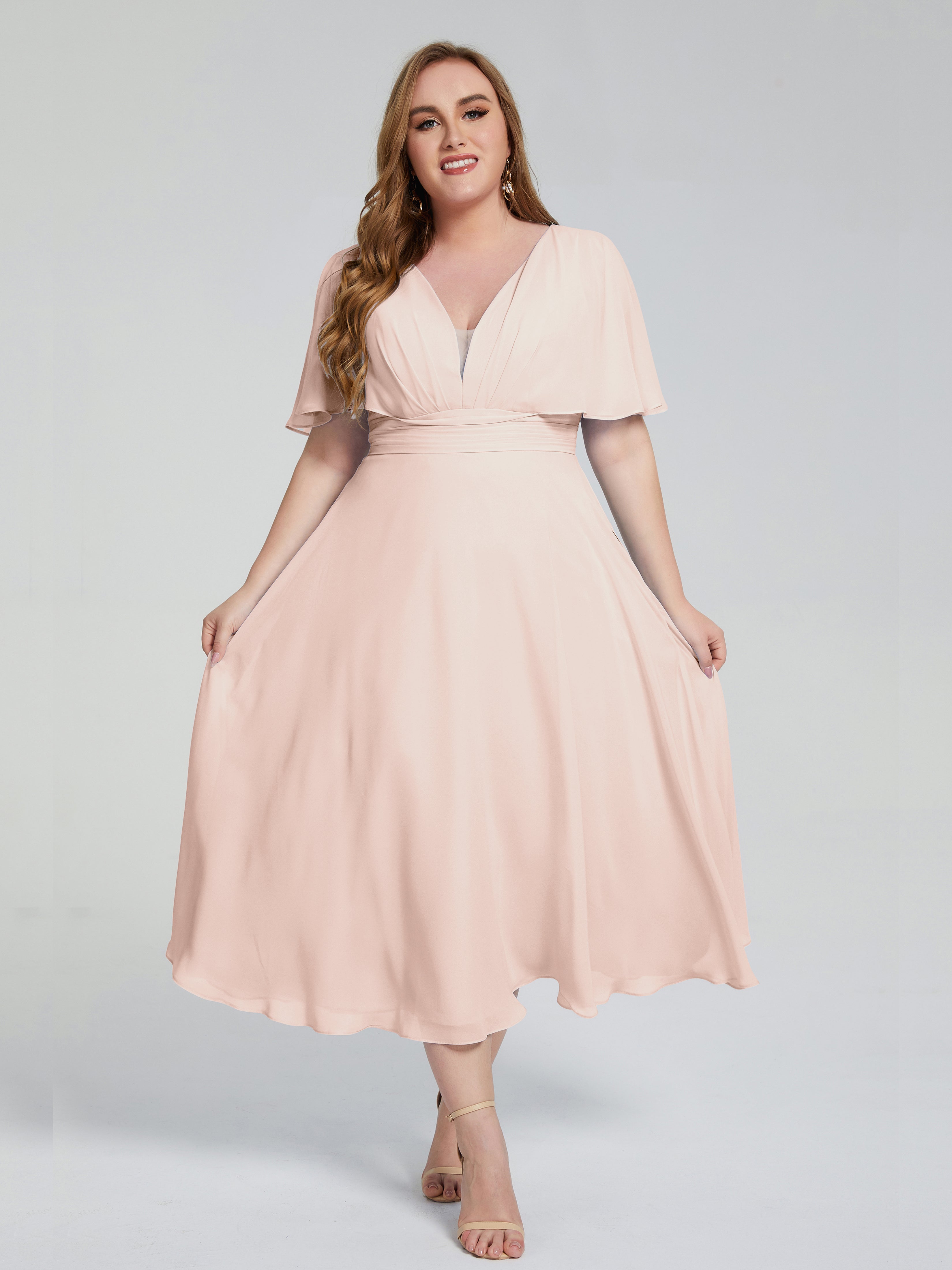 Lucia V-neck Plus Size Bridesmaid Dresses with Sleeves