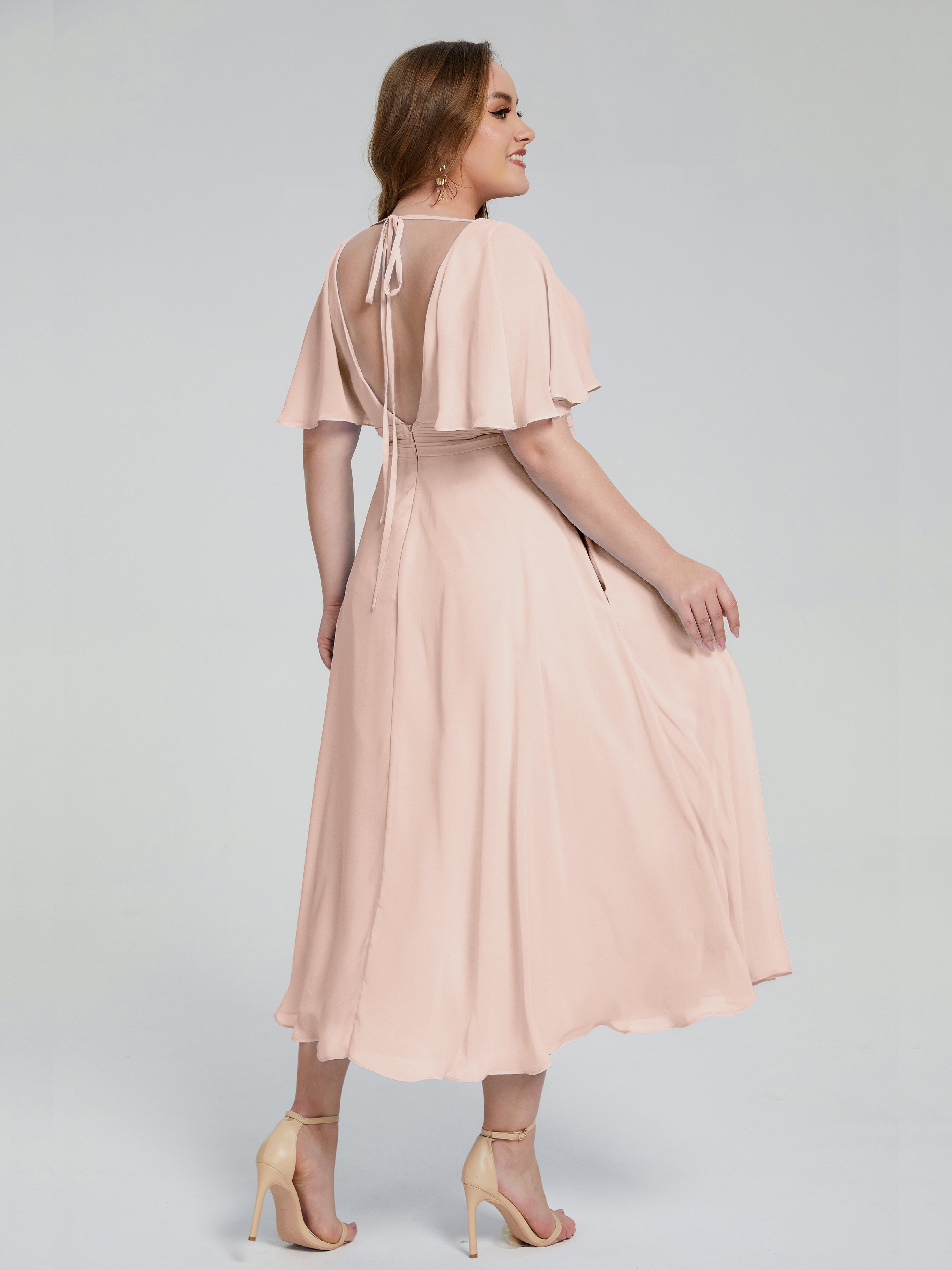 Lucia V-neck Plus Size Bridesmaid Dresses with Sleeves