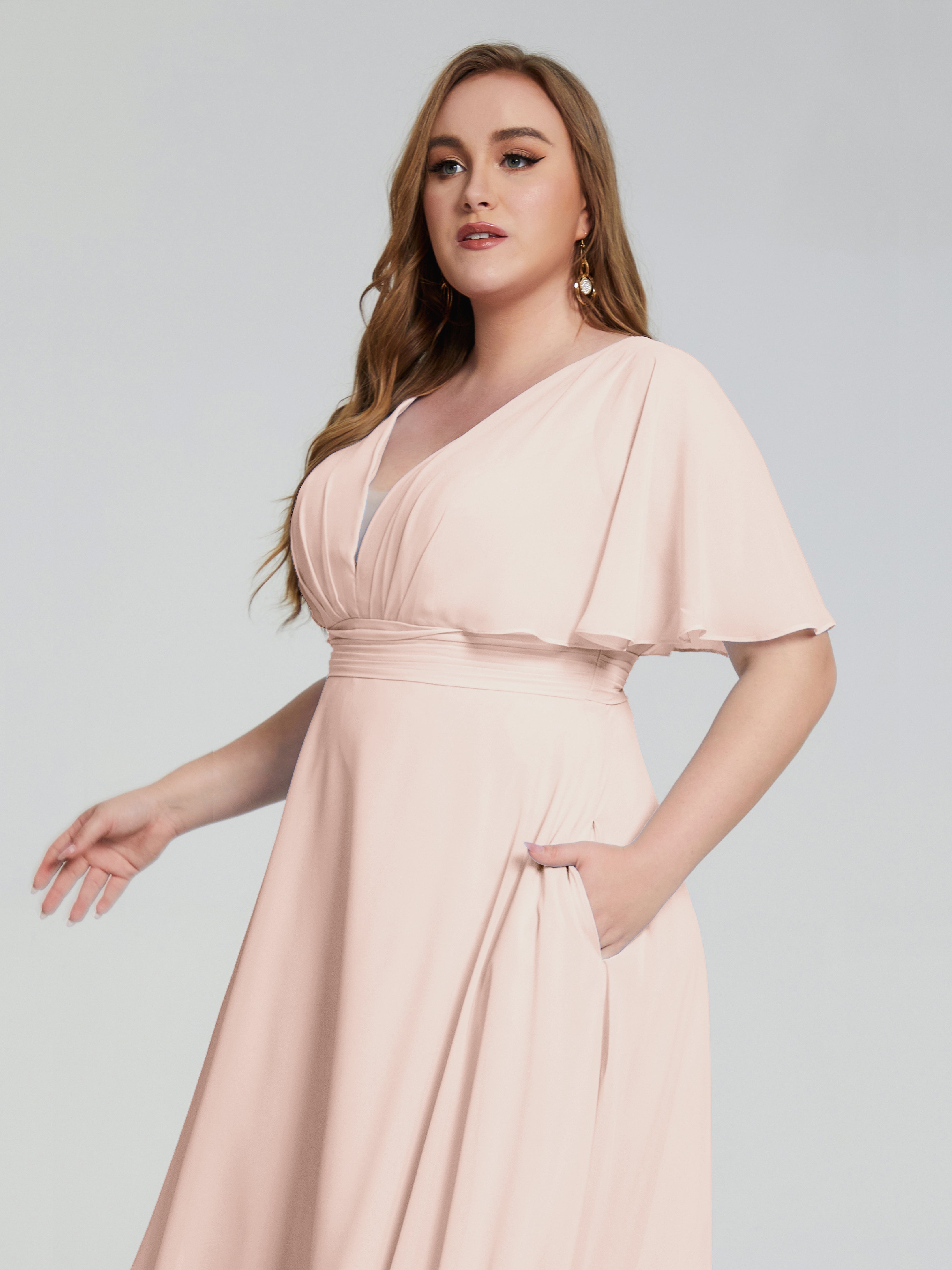 Lucia V-neck Plus Size Bridesmaid Dresses with Sleeves