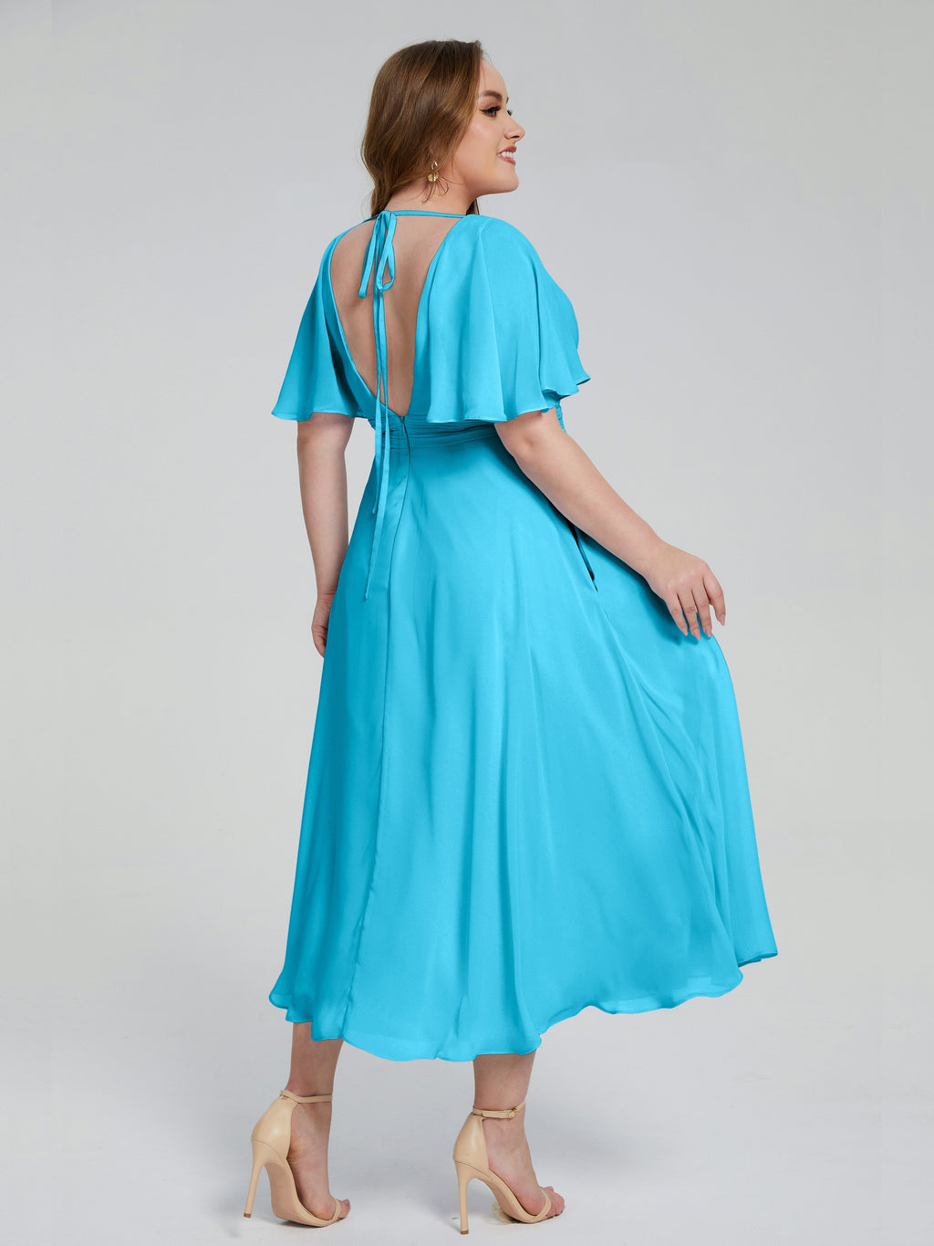 Lucia V-neck Plus Size Bridesmaid Dresses with Sleeves