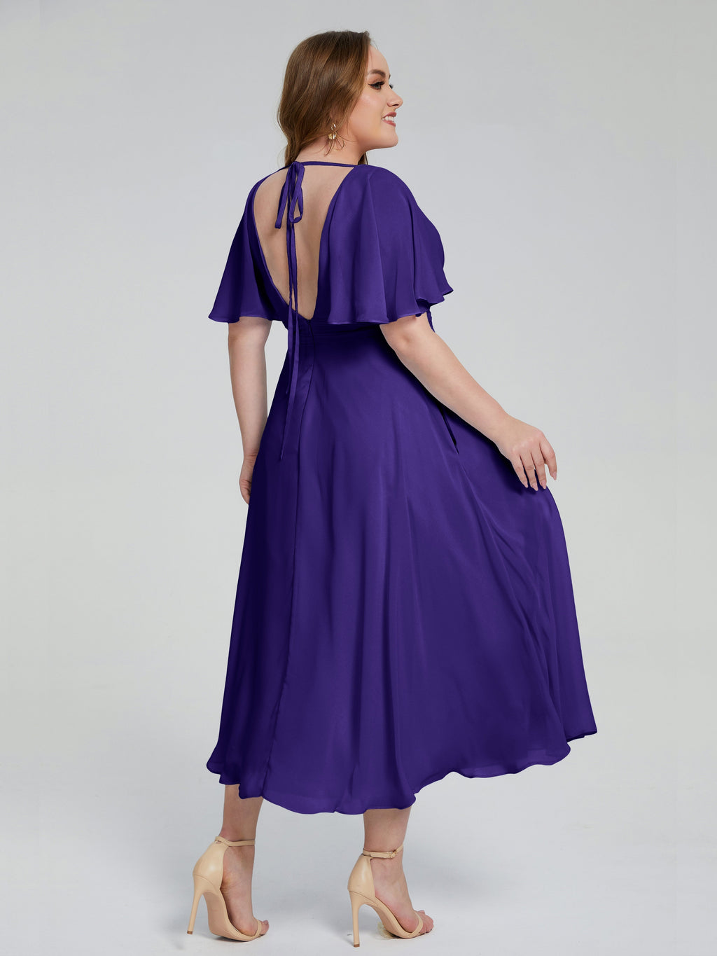 Lucia V-neck Plus Size Bridesmaid Dresses with Sleeves