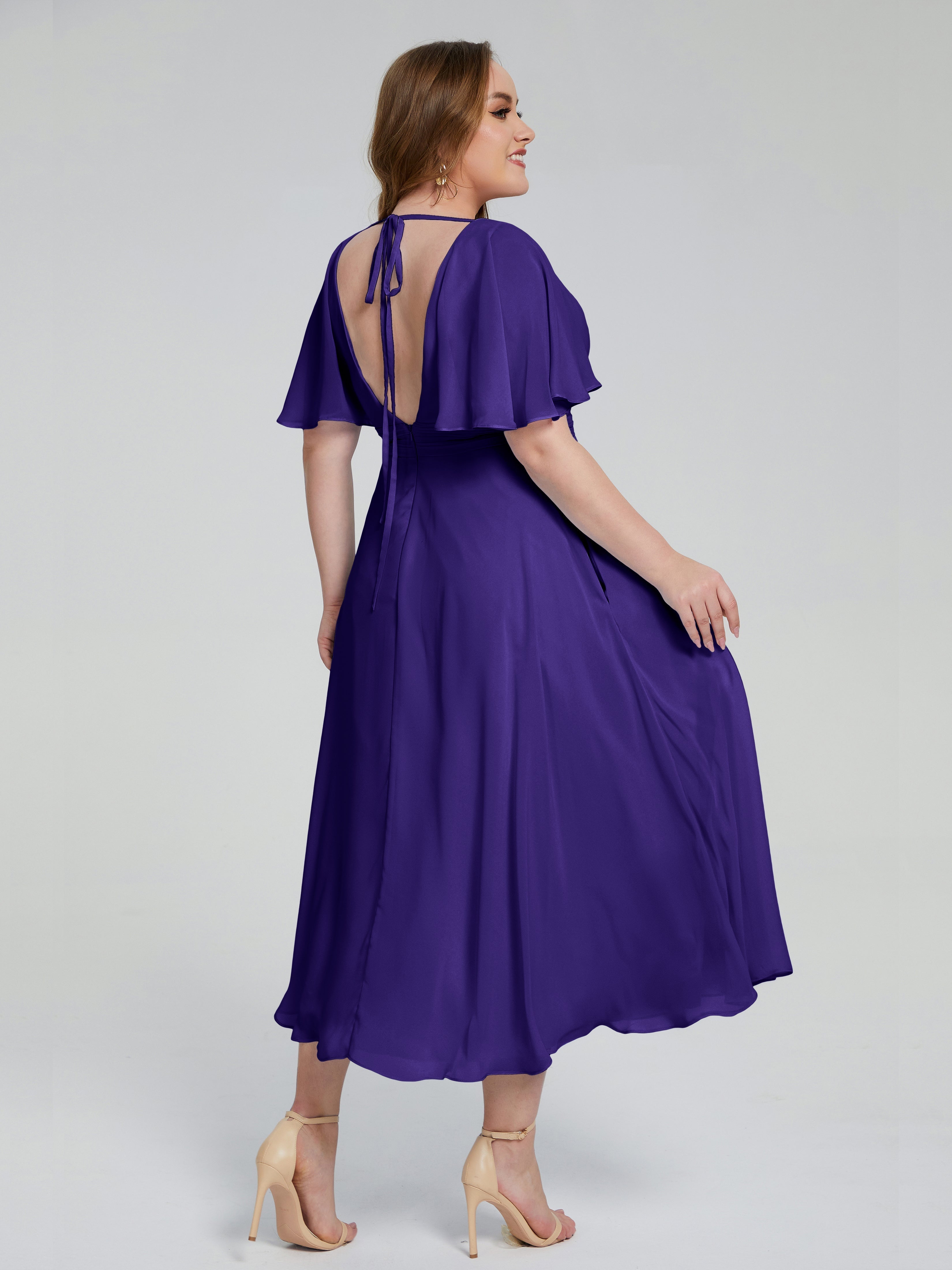Lucia V-neck Plus Size Bridesmaid Dresses with Sleeves