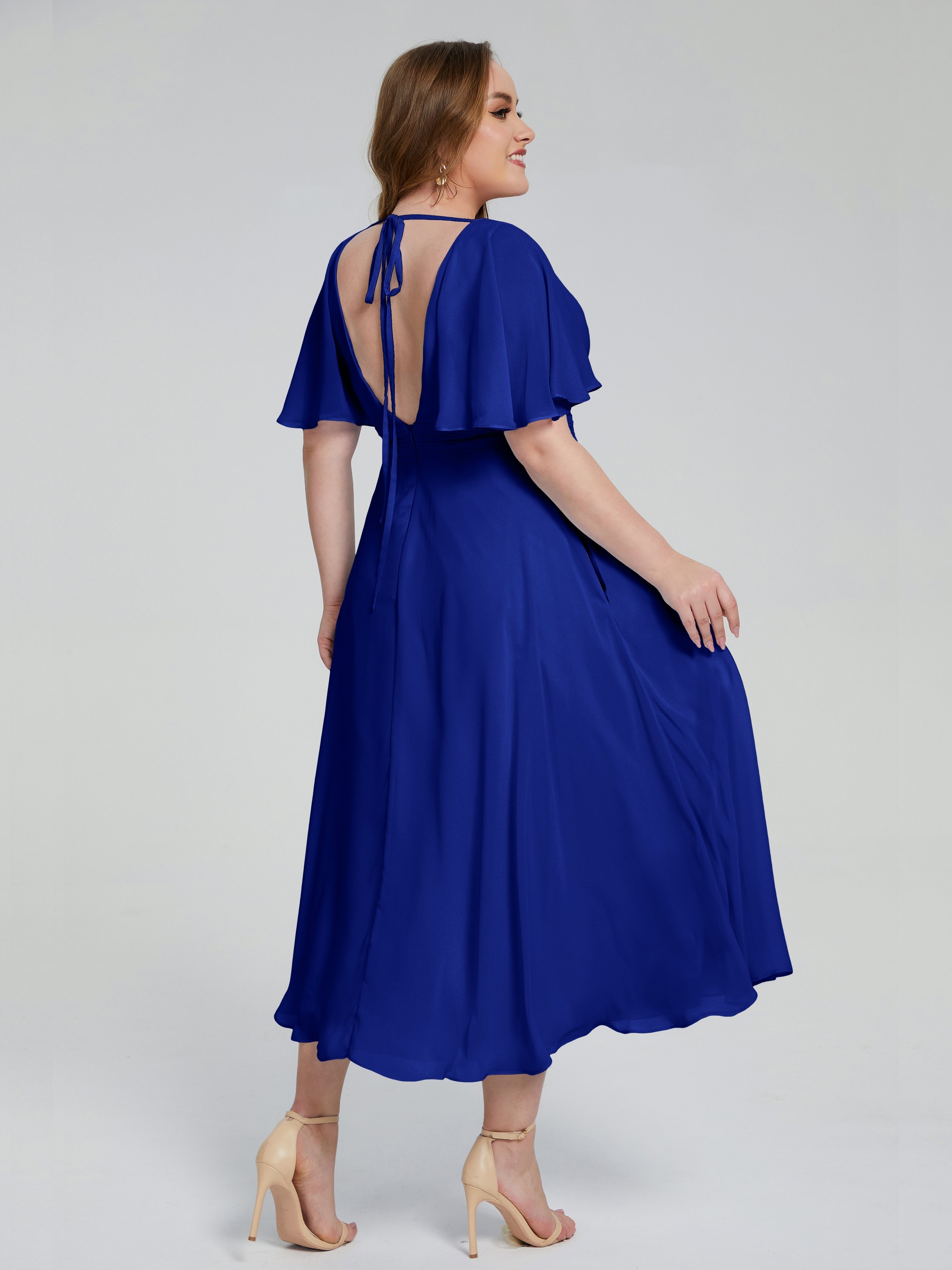 Lucia V-neck Plus Size Bridesmaid Dresses with Sleeves