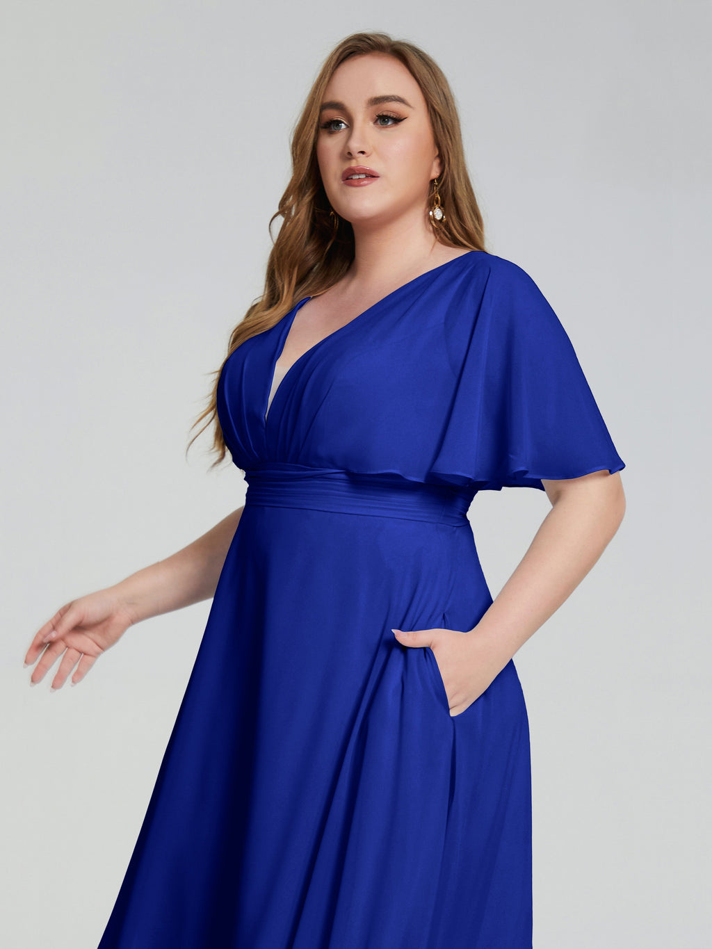 Lucia V-neck Plus Size Bridesmaid Dresses with Sleeves