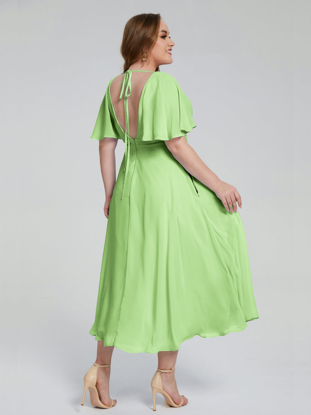 Lucia V-neck Plus Size Bridesmaid Dresses with Sleeves