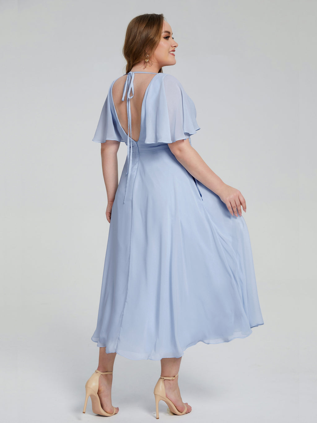 Lucia V-neck Plus Size Bridesmaid Dresses with Sleeves