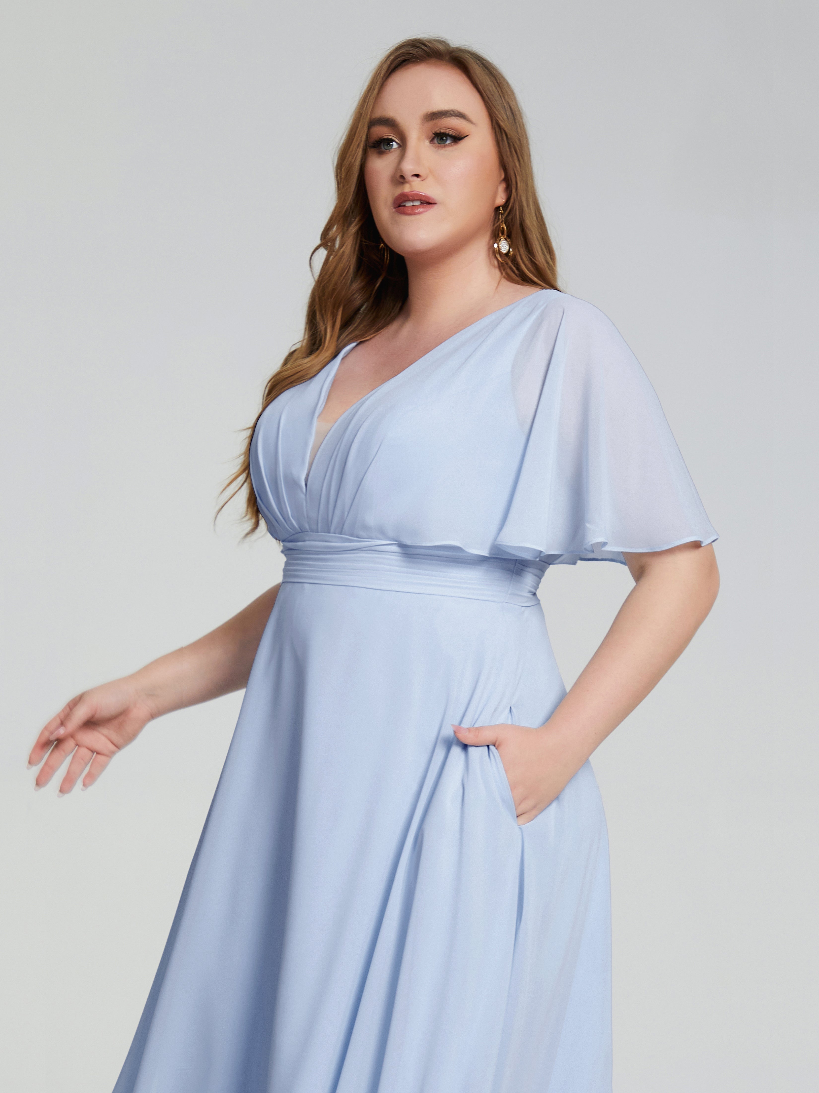 Lucia V-neck Plus Size Bridesmaid Dresses with Sleeves
