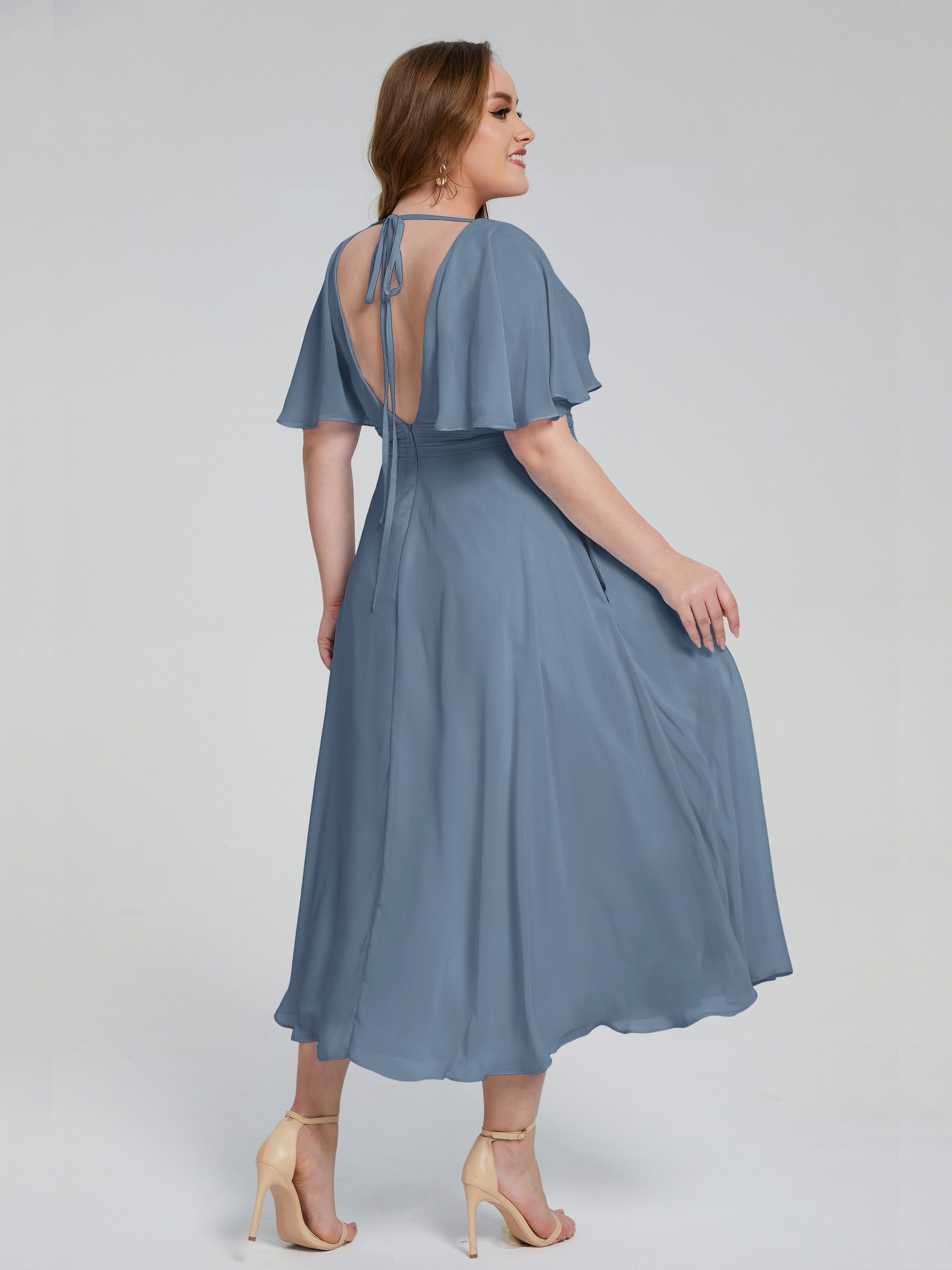 Lucia V-neck Plus Size Bridesmaid Dresses with Sleeves